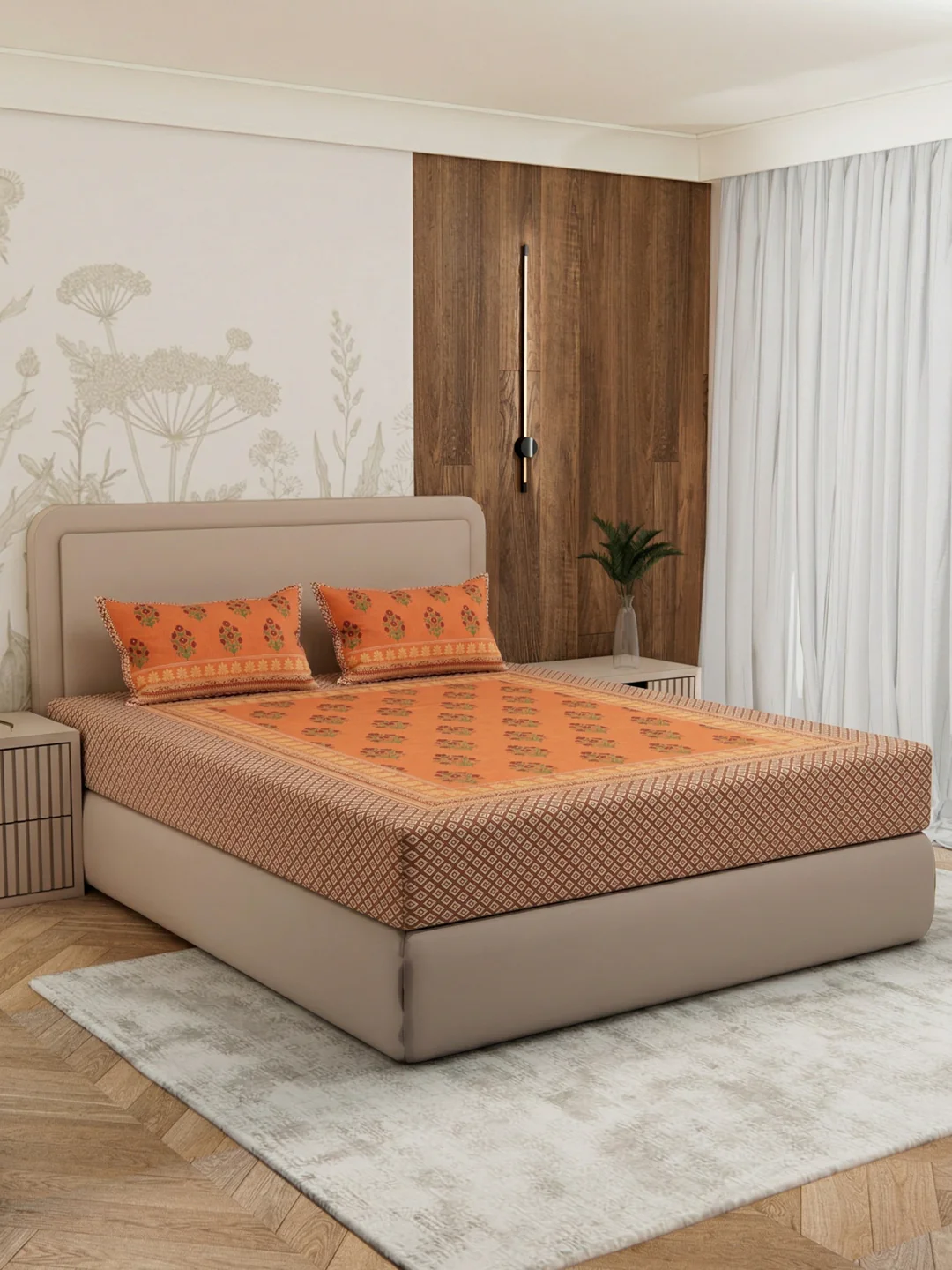 Premium 180 TC Pure Cotton King Size Bedsheet with 2 Pillow Covers Sanganeri Collection - Image 2