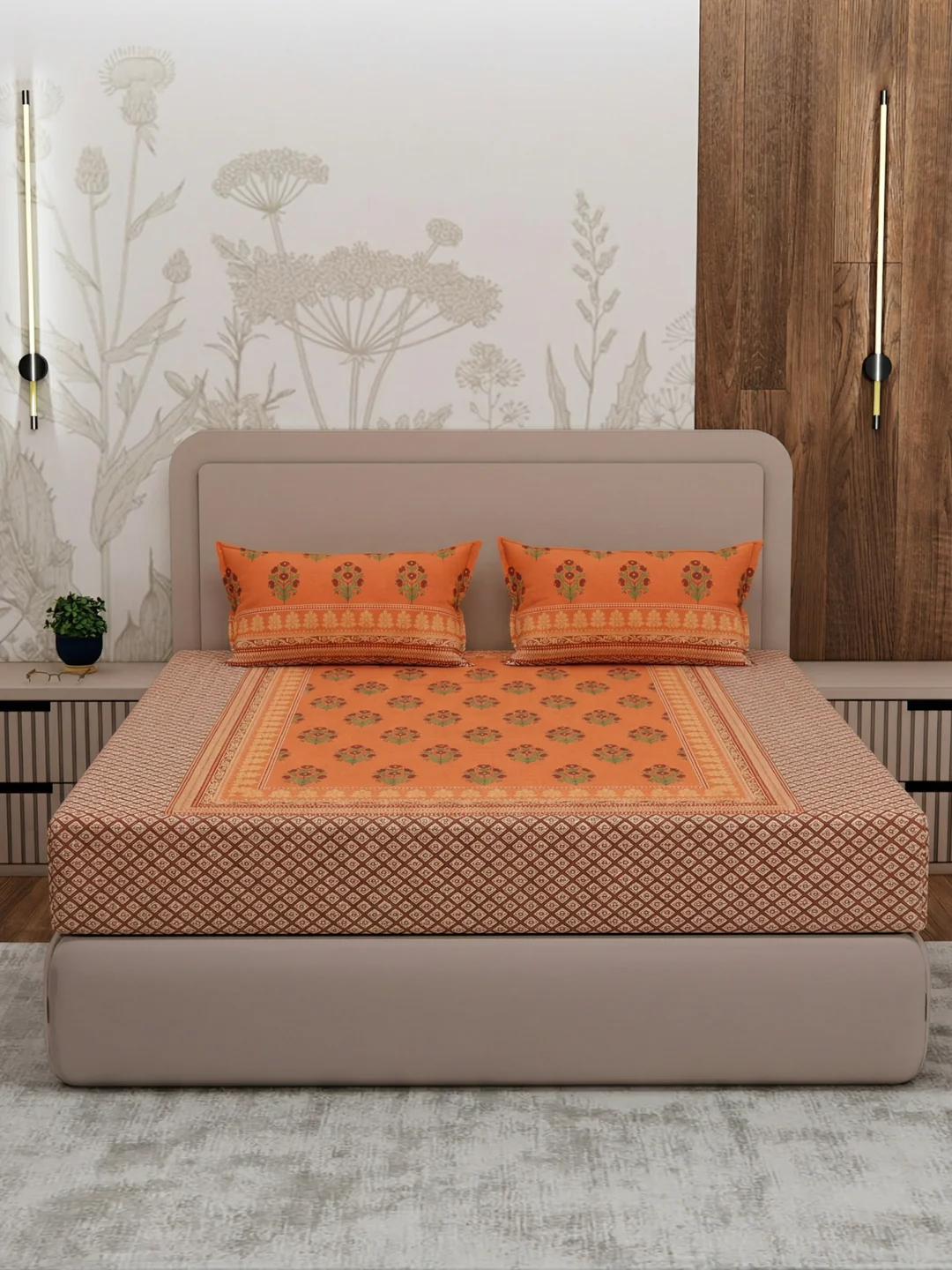Premium 180 TC Pure Cotton King Size Bedsheet with 2 Pillow Covers Sanganeri Collection - Image 3