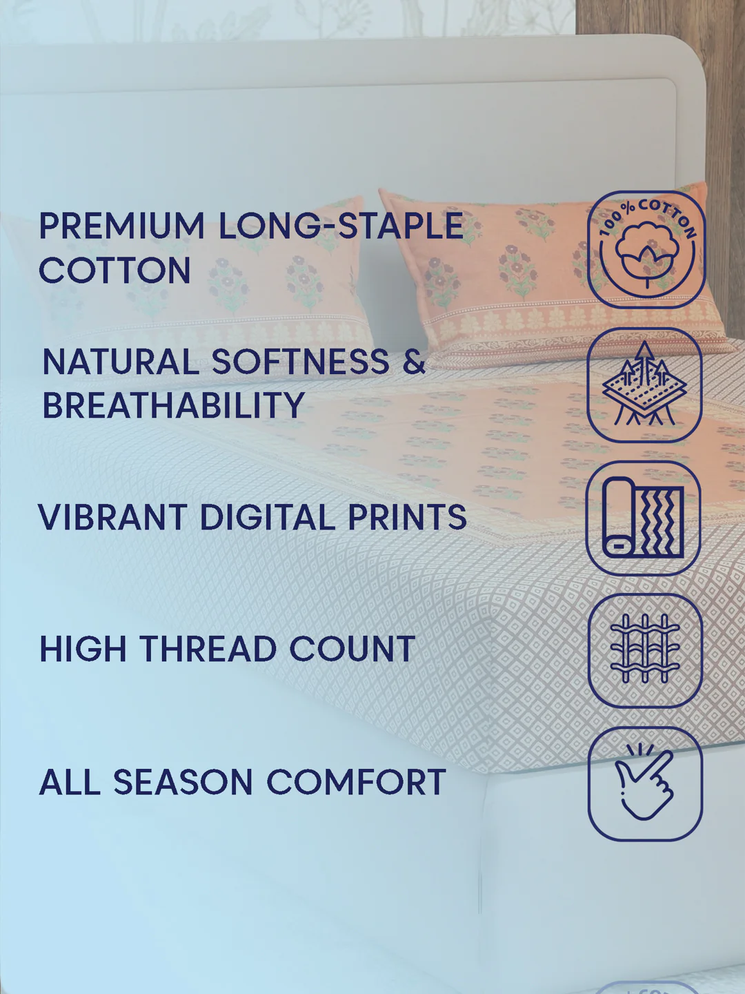 Premium 180 TC Pure Cotton King Size Bedsheet with 2 Pillow Covers Sanganeri Collection - Image 9