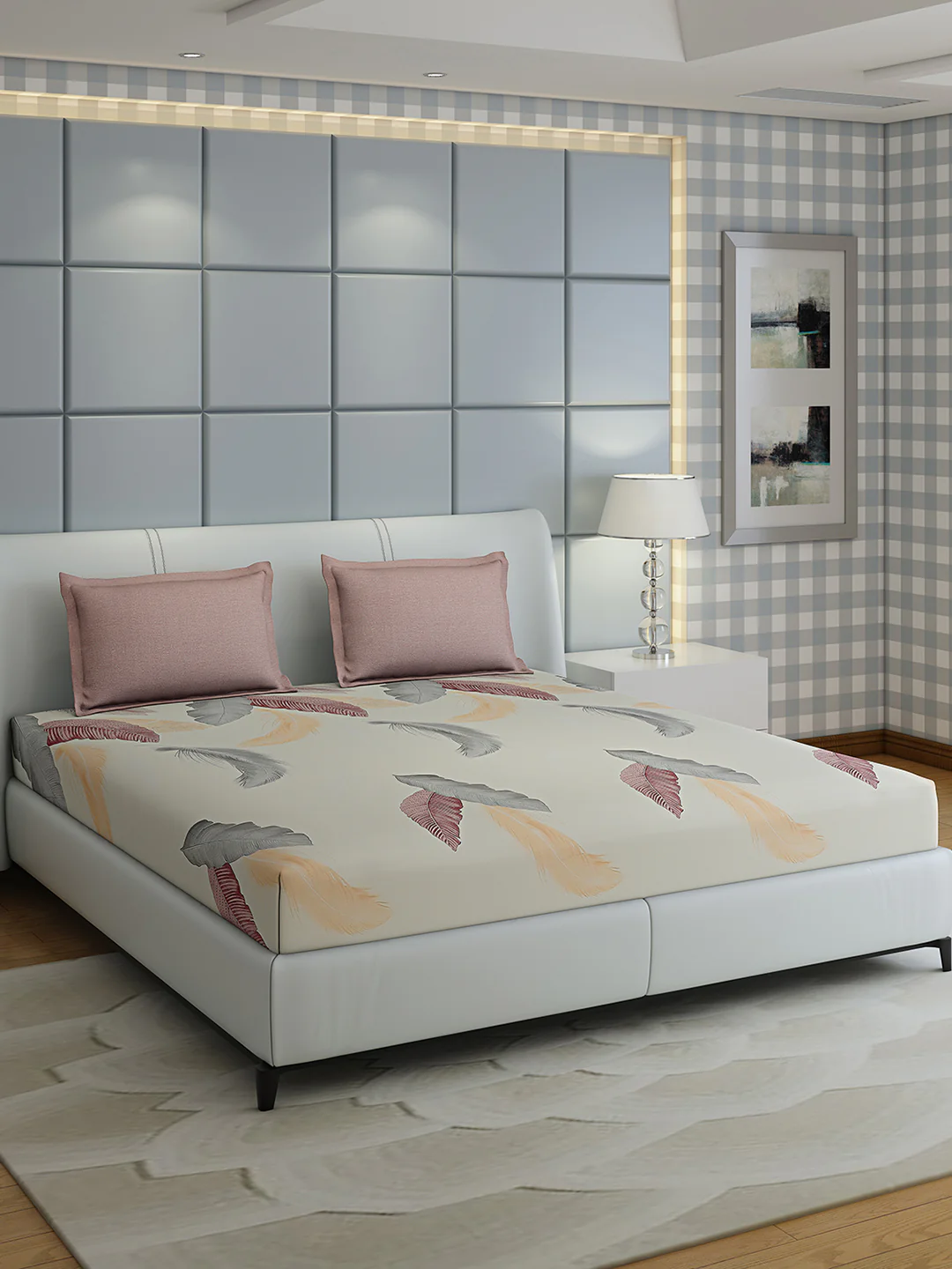 200 TC Cotton Double Bed 1 Bedsheet with 2 Pillow Covers (Ramona) - Image 2
