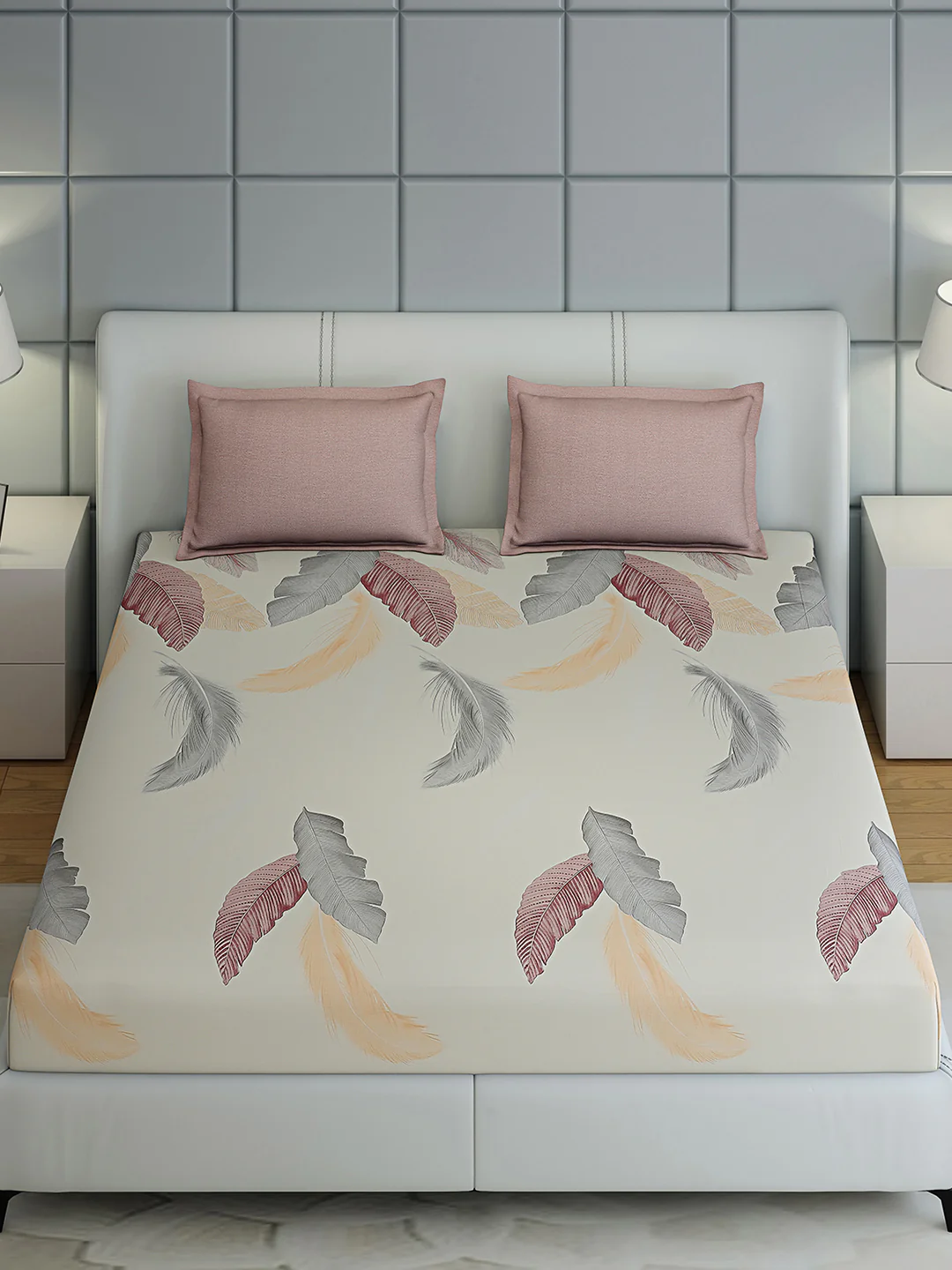 200 TC Cotton Double Bed 1 Bedsheet with 2 Pillow Covers (Ramona) - Image 3