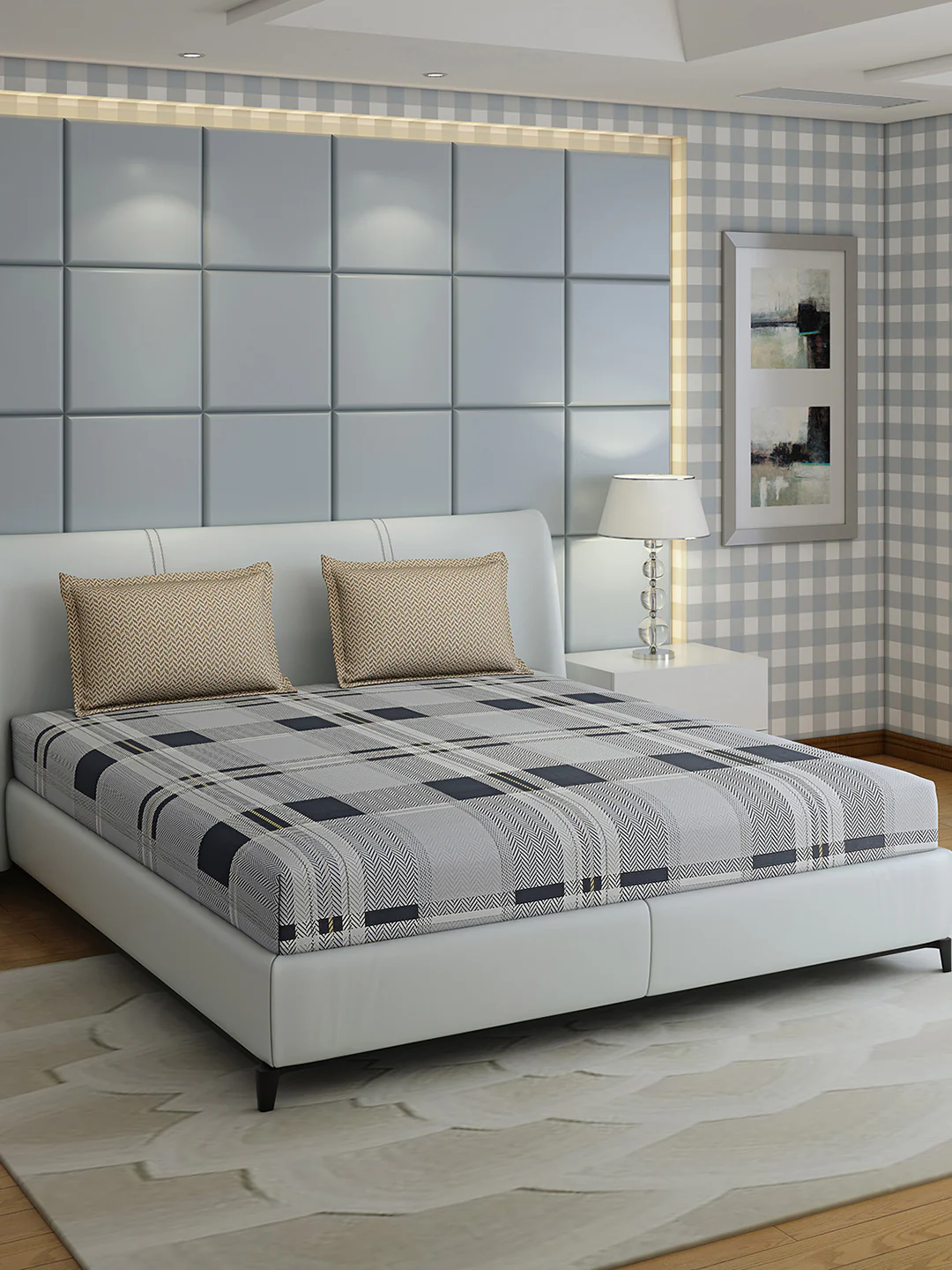 200 TC Cotton Double Bed 1 Bedsheet with 2 Pillow Covers (Ramona) - Image 2