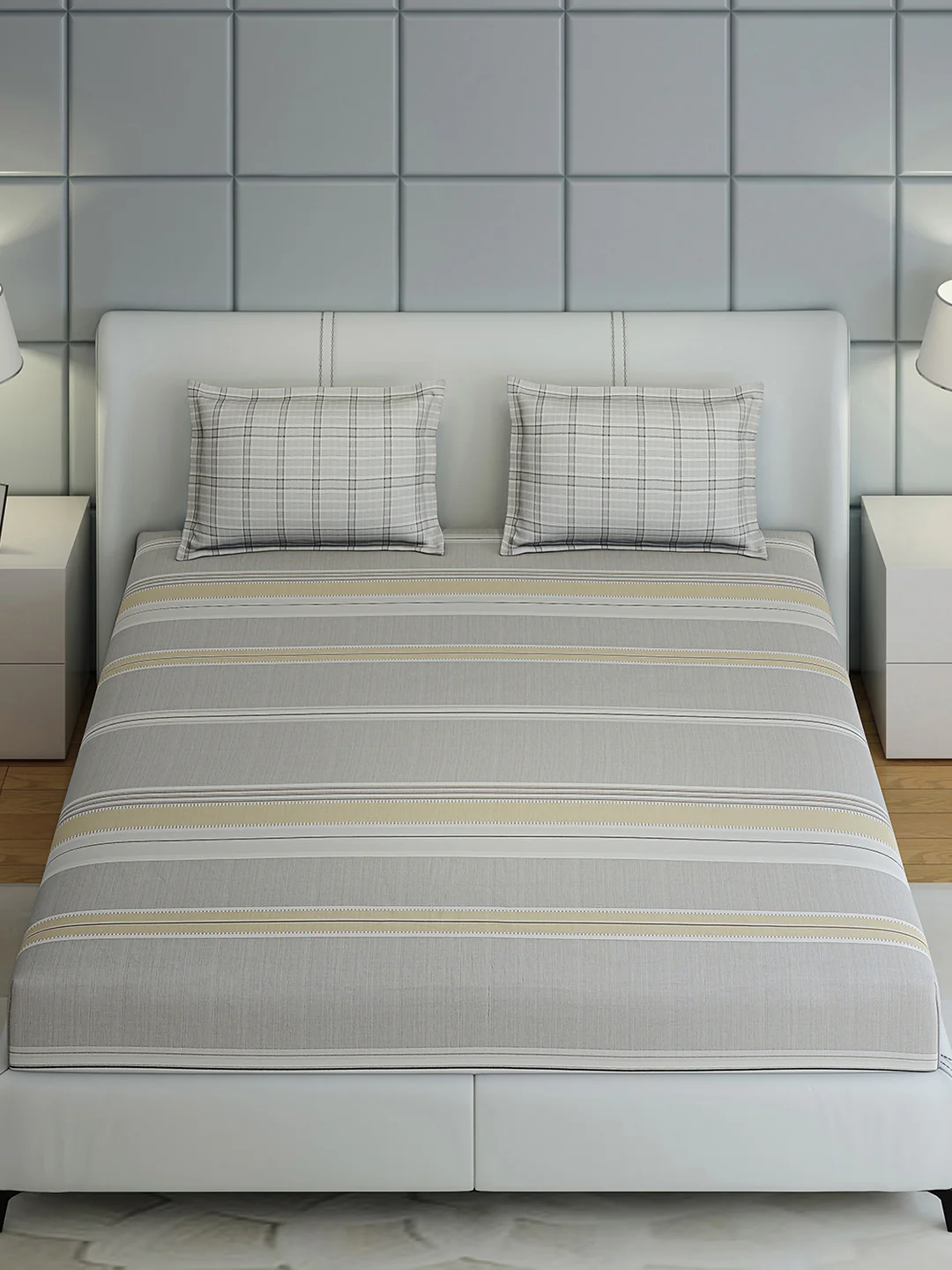 200 TC Cotton Double Bed 1 Bedsheet with 2 Pillow Covers (Ramona) - Image 3