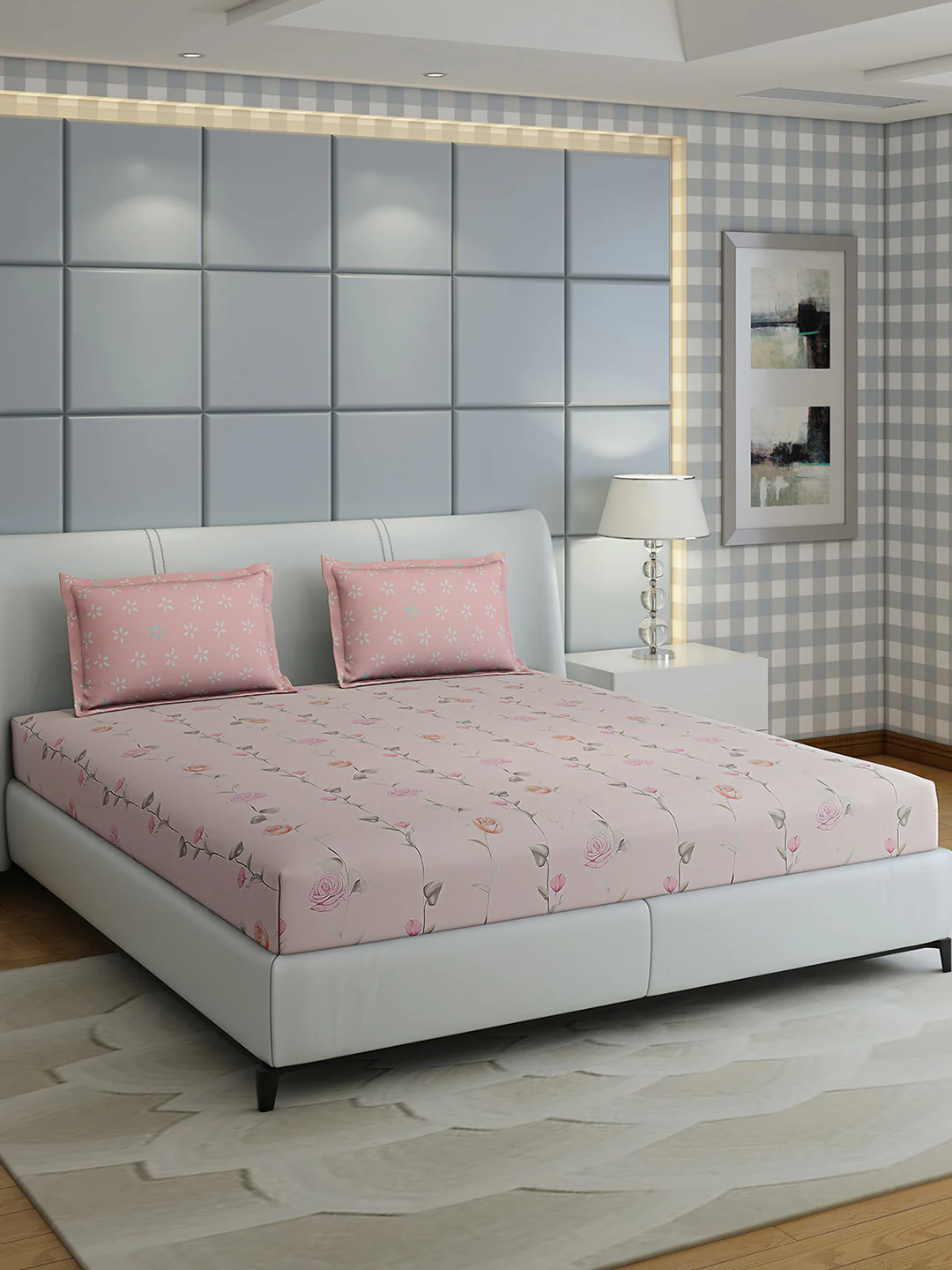 200 TC Cotton Double Bed 1 Bedsheet with 2 Pillow Covers (Ramona) - Image 2