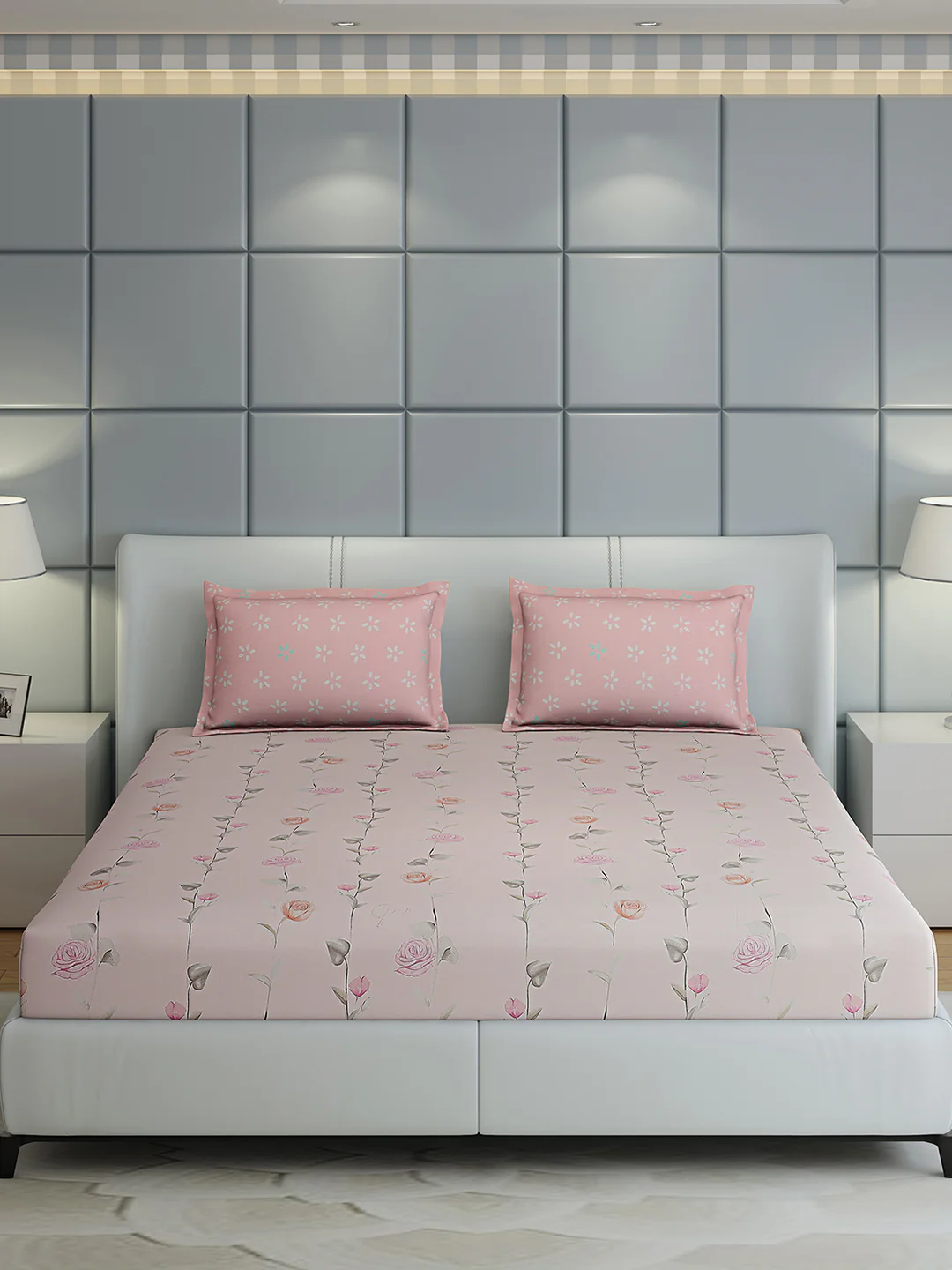 200 TC Cotton Double Bed 1 Bedsheet with 2 Pillow Covers (Ramona) - Image 4