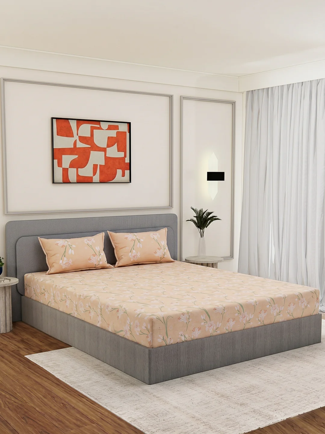 Premium 200 TC Pure Cotton King Size Bedsheet with 2 Pillow Covers Classique Unique Collection - Image 2