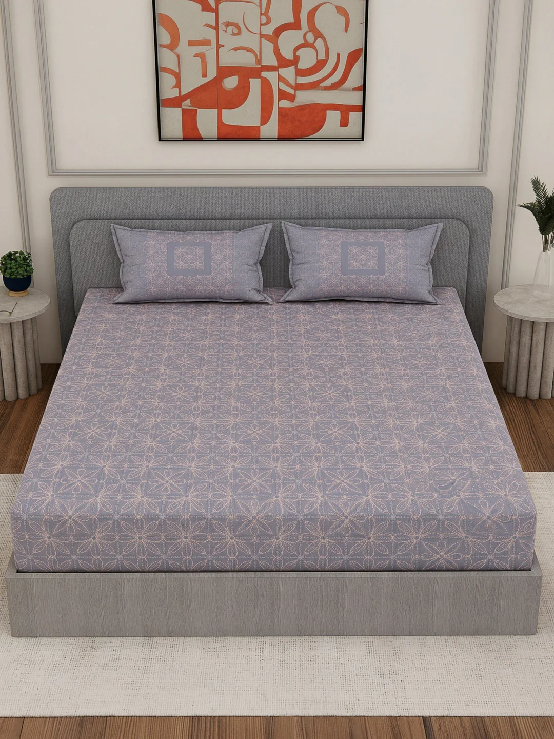 Premium 200 TC Pure Cotton King Size Bedsheet with 2 Pillow Covers Classique Unique Collection - Image 4