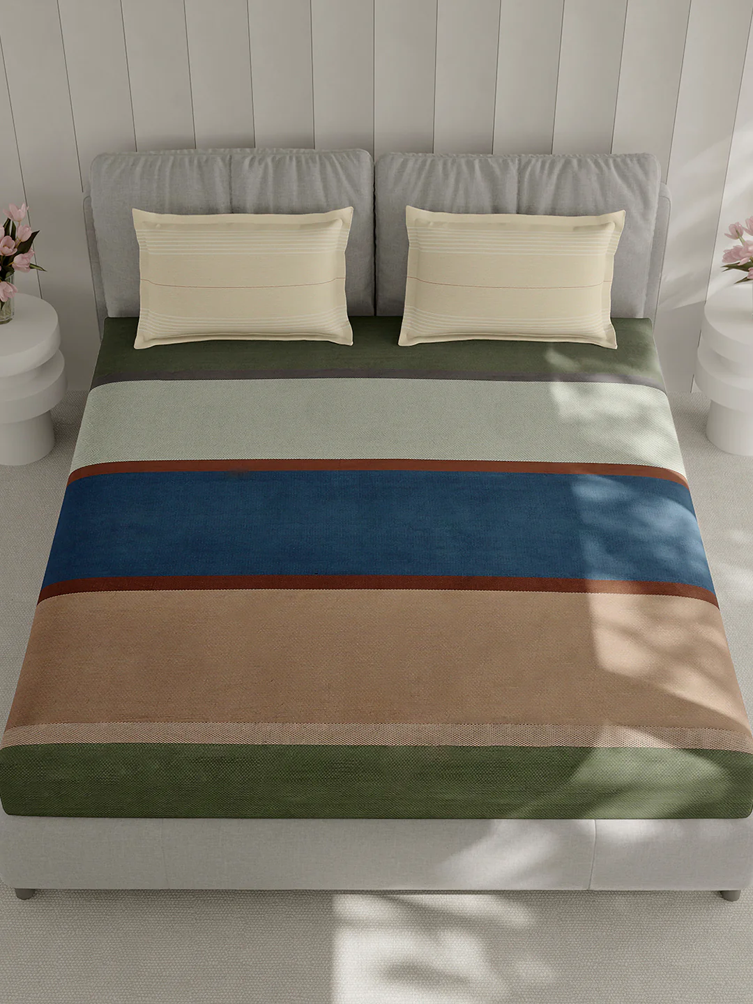 210 TC Cotton Double Bed 1 Bedsheet with 2 Pillow Covers (Ramona) - Image 2