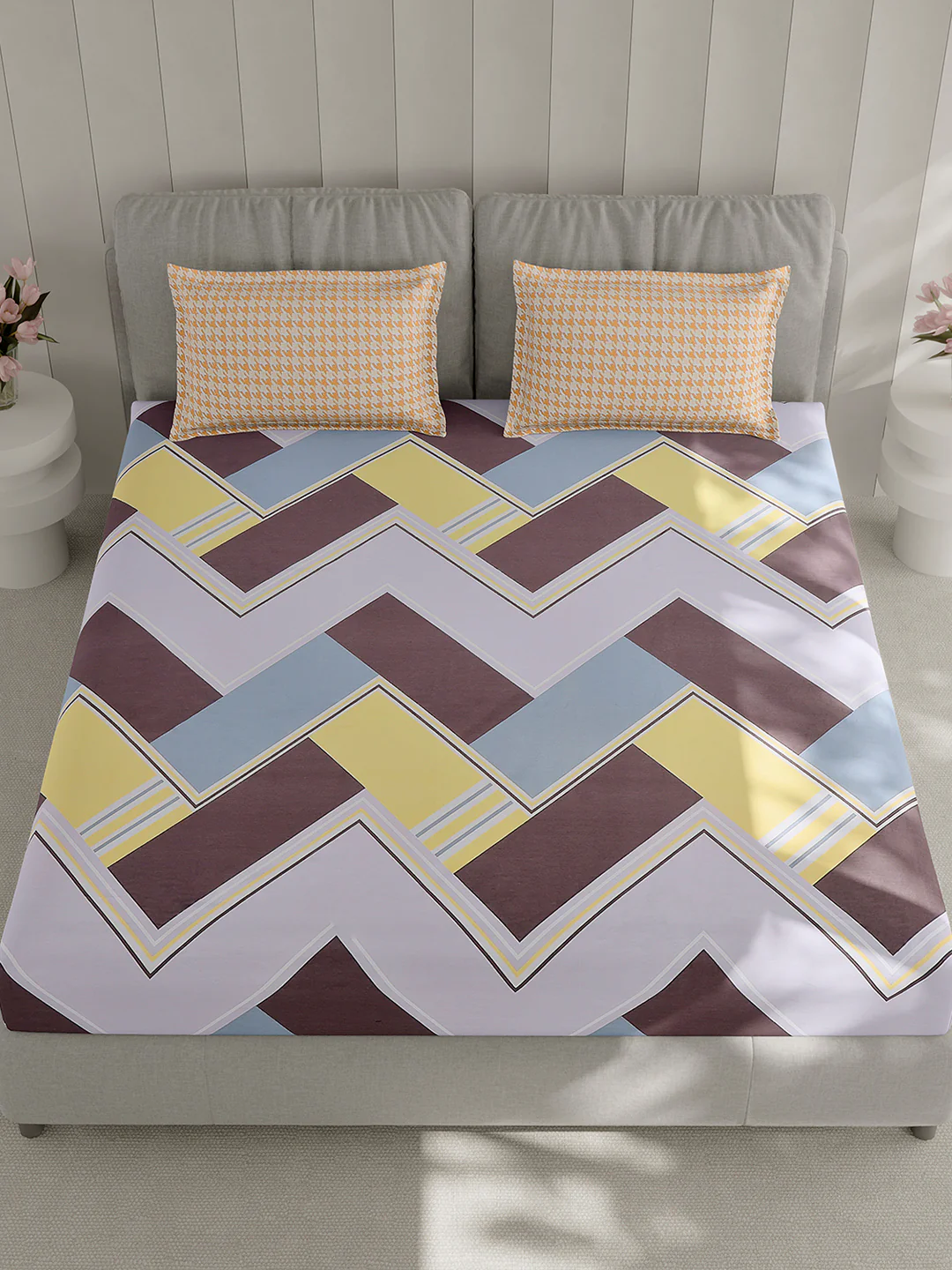 210 TC Cotton Double Bed 1 Bedsheet with 2 Pillow Covers (Ramona) - Image 2