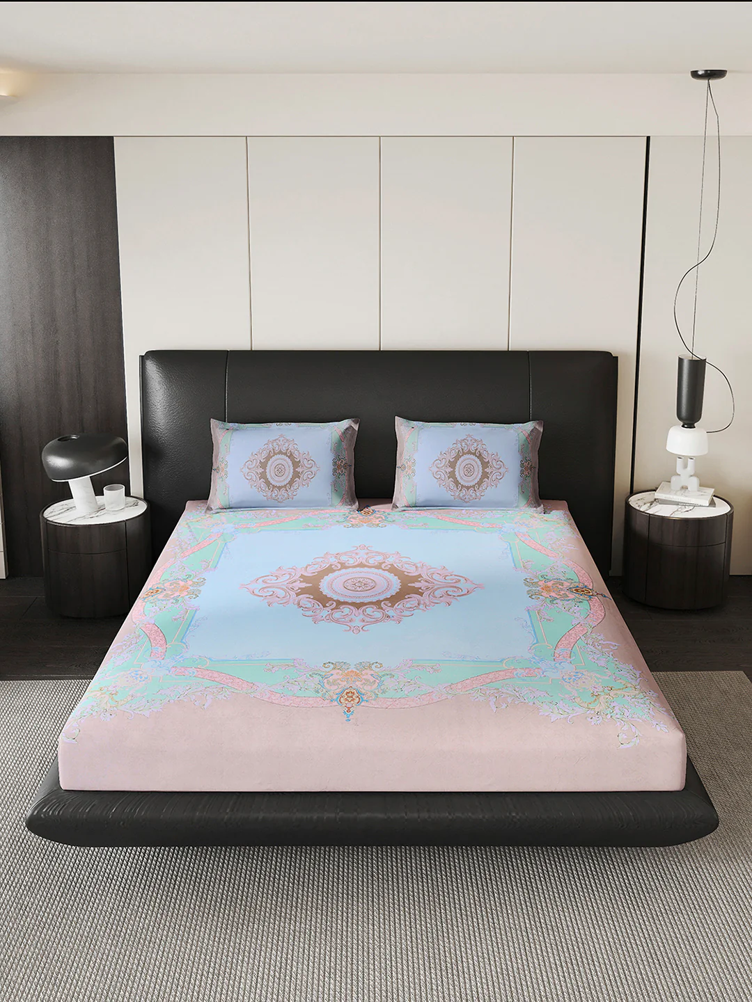 252 GSM Polyester King Bed 1 Bedsheet with 2 Pillow Cover (Urban) - Image 2