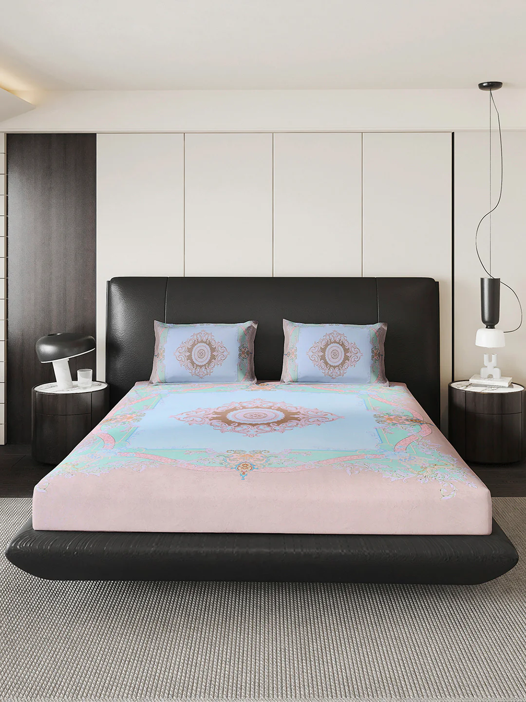 252 GSM Polyester King Bed 1 Bedsheet with 2 Pillow Cover (Urban) - Image 3
