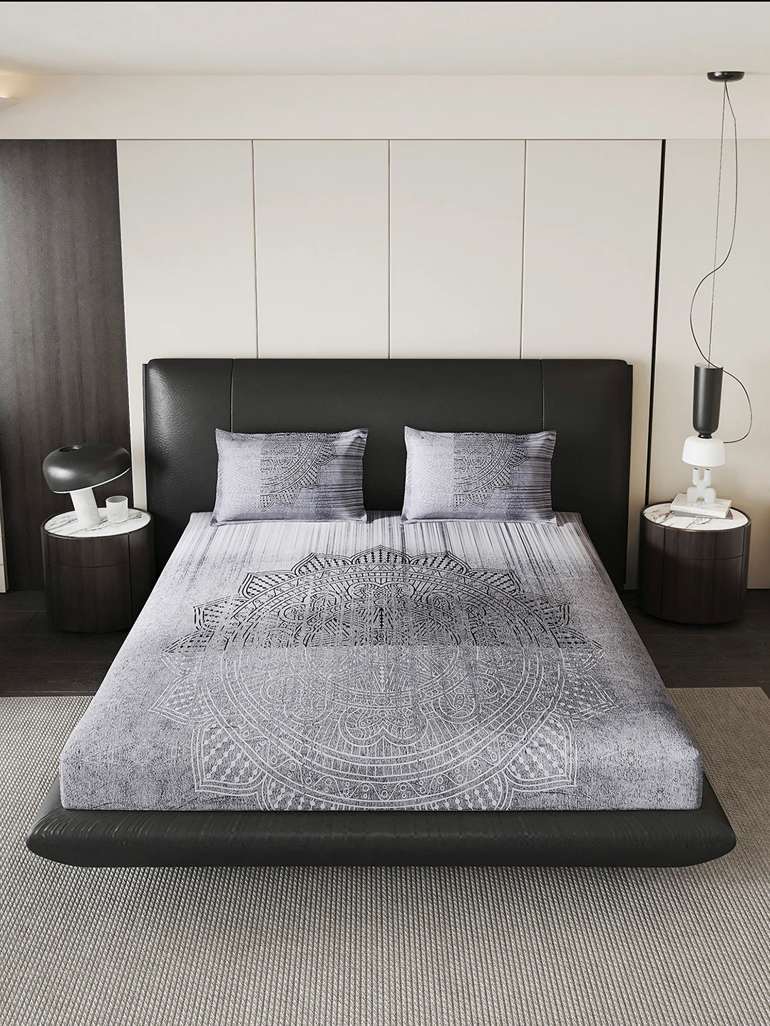 252 GSM Polyester King Bed 1 Bedsheet with 2 Pillow Cover (Urban) - Image 3