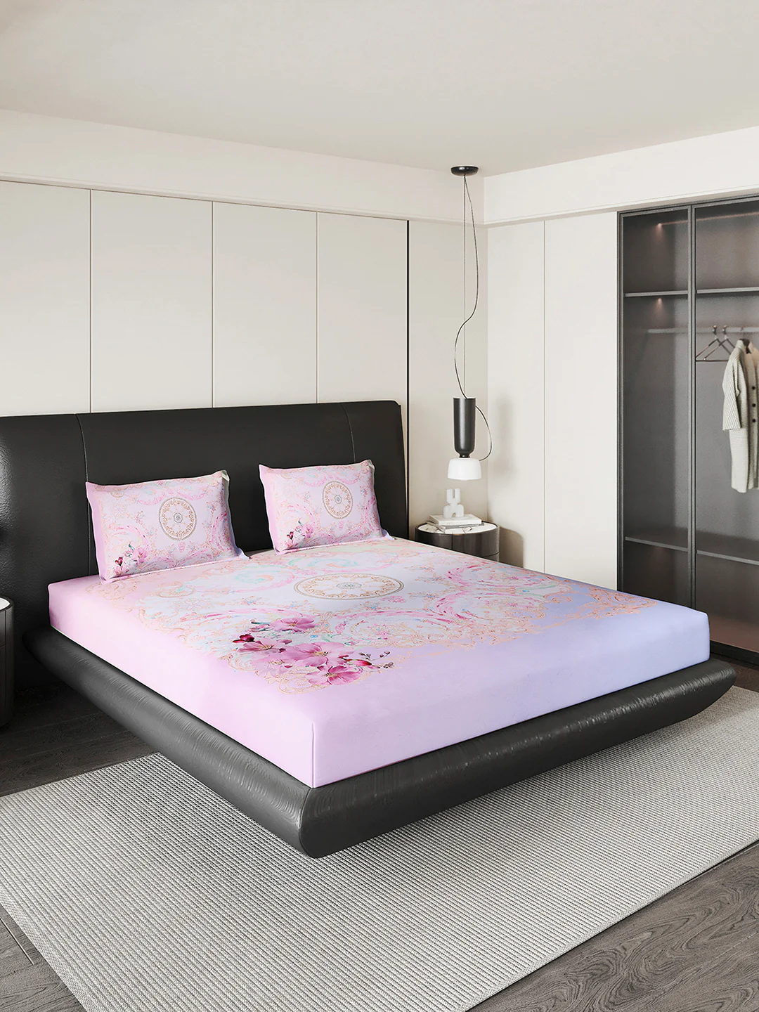 252 GSM Polyester King Bed 1 Bedsheet with 2 Pillow Cover (Urban) - Image 4