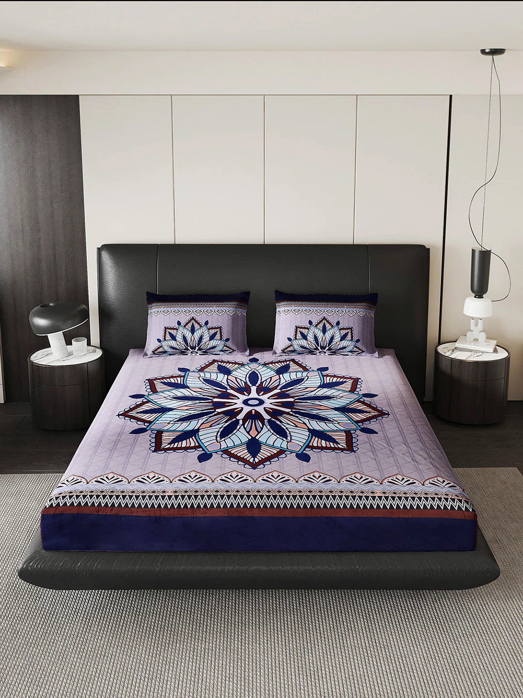252 GSM Polyester King Bed 1 Bedsheet with 2 Pillow Cover (Urban) - Image 2