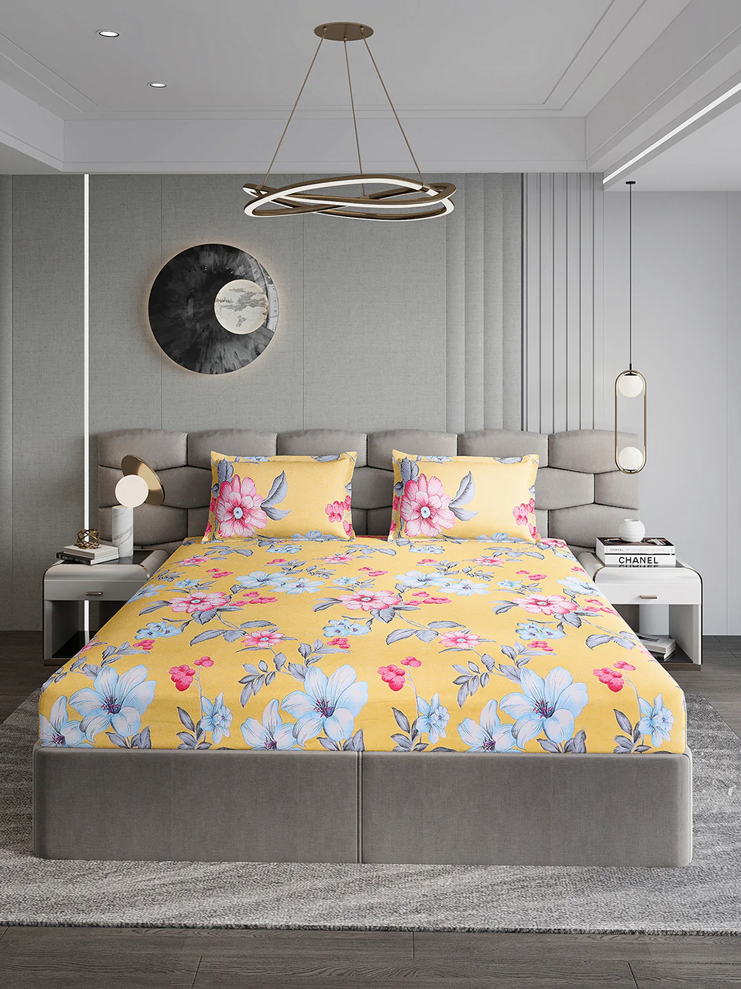 254 GSM Micro King Fitted Bed 1 Fitted Bedsheet with 2 Pillow Cover (Clare FT) - Image 2