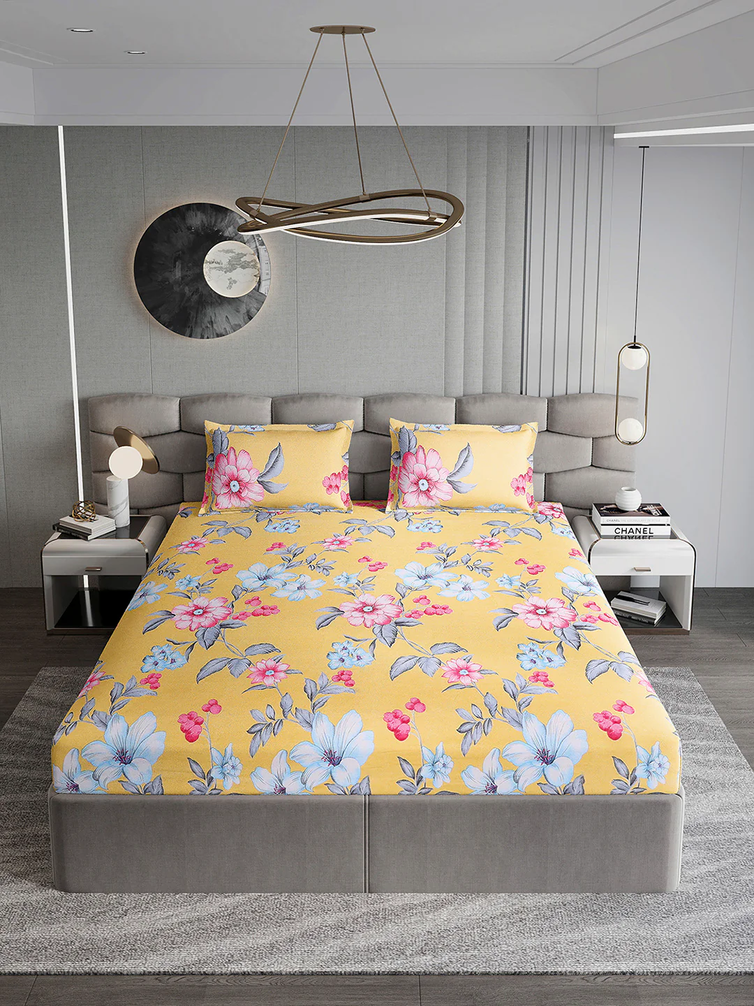 254 GSM Micro King Fitted Bed 1 Fitted Bedsheet with 2 Pillow Cover (Clare FT) - Image 3