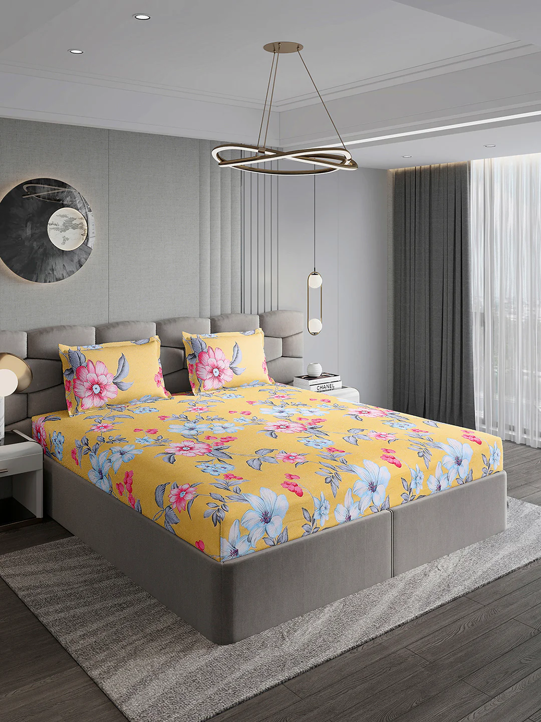 254 GSM Micro King Fitted Bed 1 Fitted Bedsheet with 2 Pillow Cover (Clare FT) - Image 4