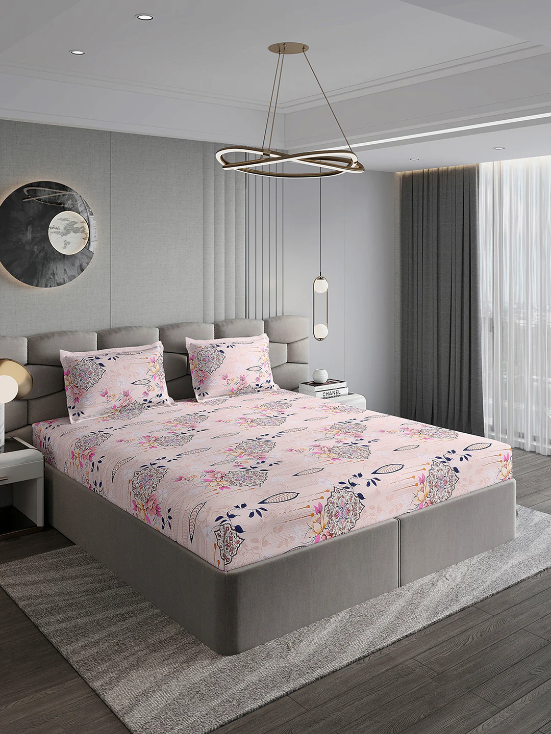 254 GSM Micro King Fitted Bed 1 Fitted Bedsheet with 2 Pillow Cover (Clare FT) - Image 4