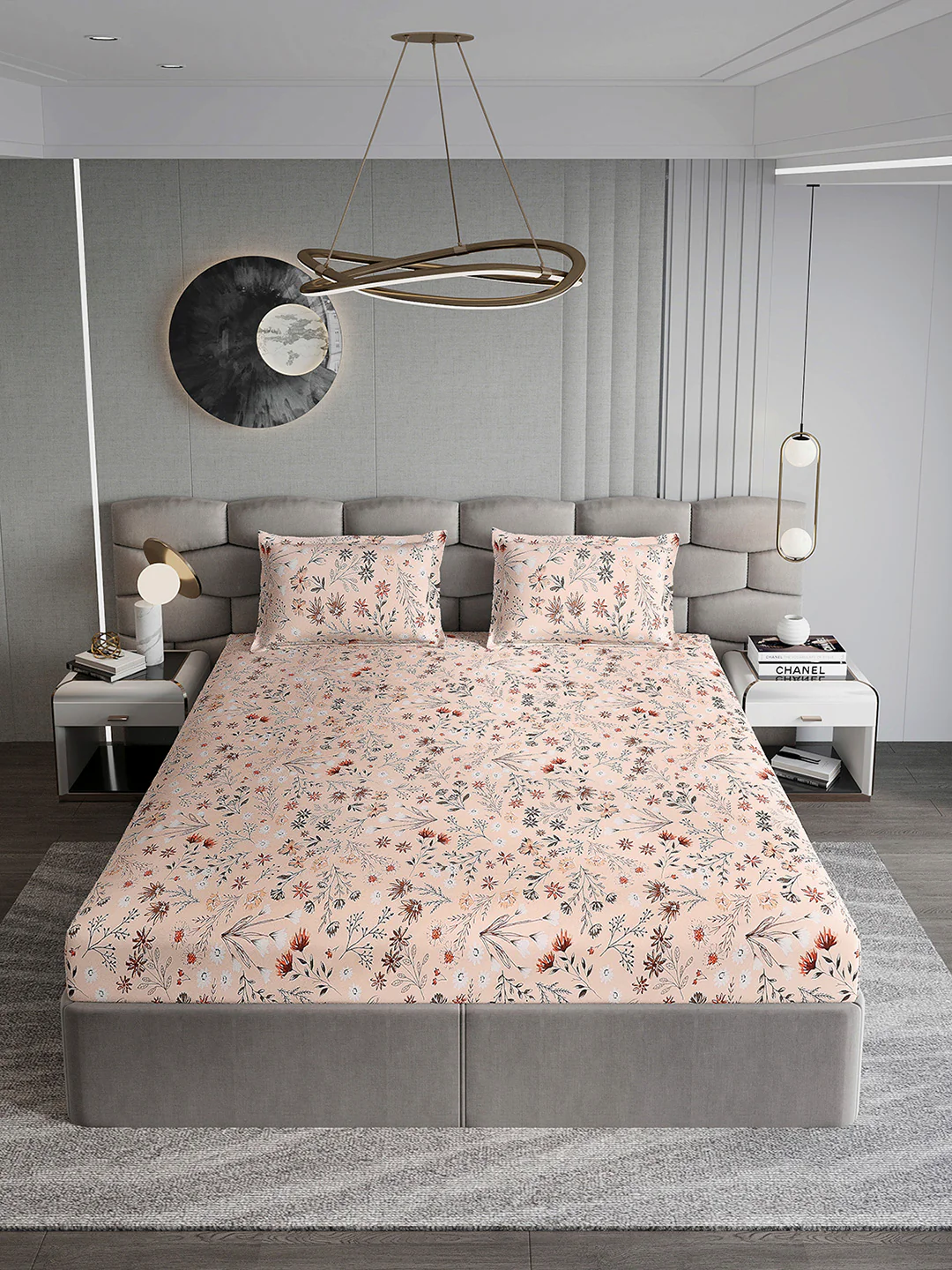 254 GSM Micro King Fitted Bed 1 Fitted Bedsheet with 2 Pillow Cover (Clare FT) - Image 3