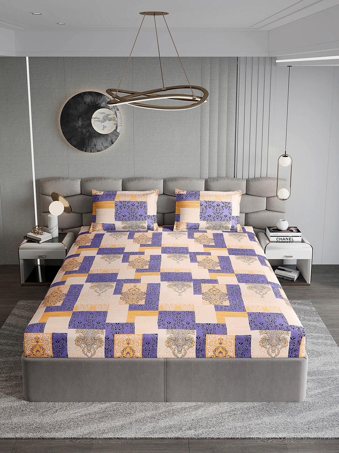 254 GSM Micro King Fitted Bed 1 Fitted Bedsheet with 2 Pillow Cover (Clare FT) - Image 3