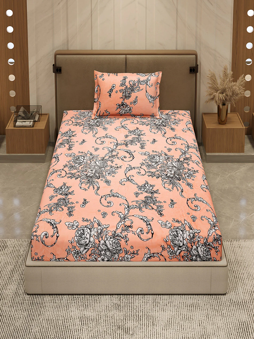264 GSM Polyester Single Bed 1 Bedsheet with 1 Pillow Cover (Nixie Piece) - Image 3