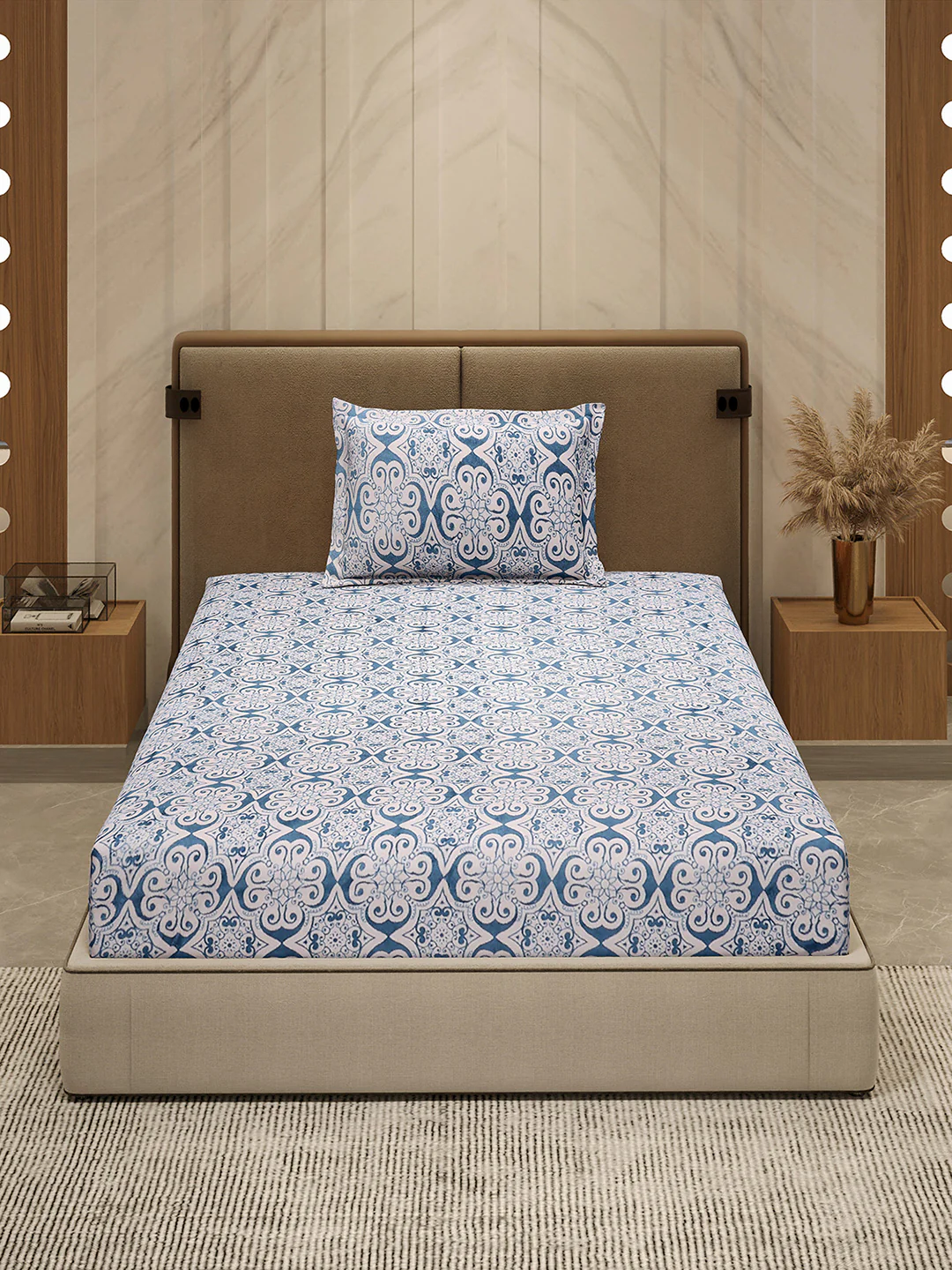 264 GSM Polyester Single Bed 1 Bedsheet with 1 Pillow Cover (Nixie Piece) - Image 2
