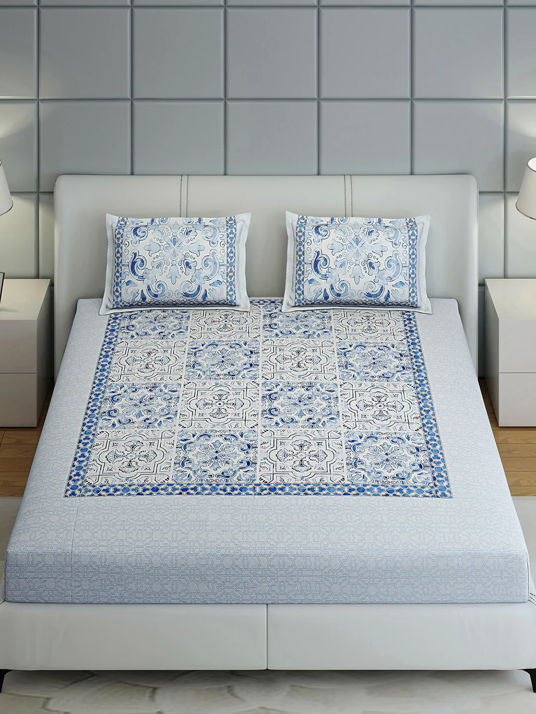 300 TC Cotton Double Bed 1 Bedsheet with 2 Pillow Covers (Morocan) - Image 3