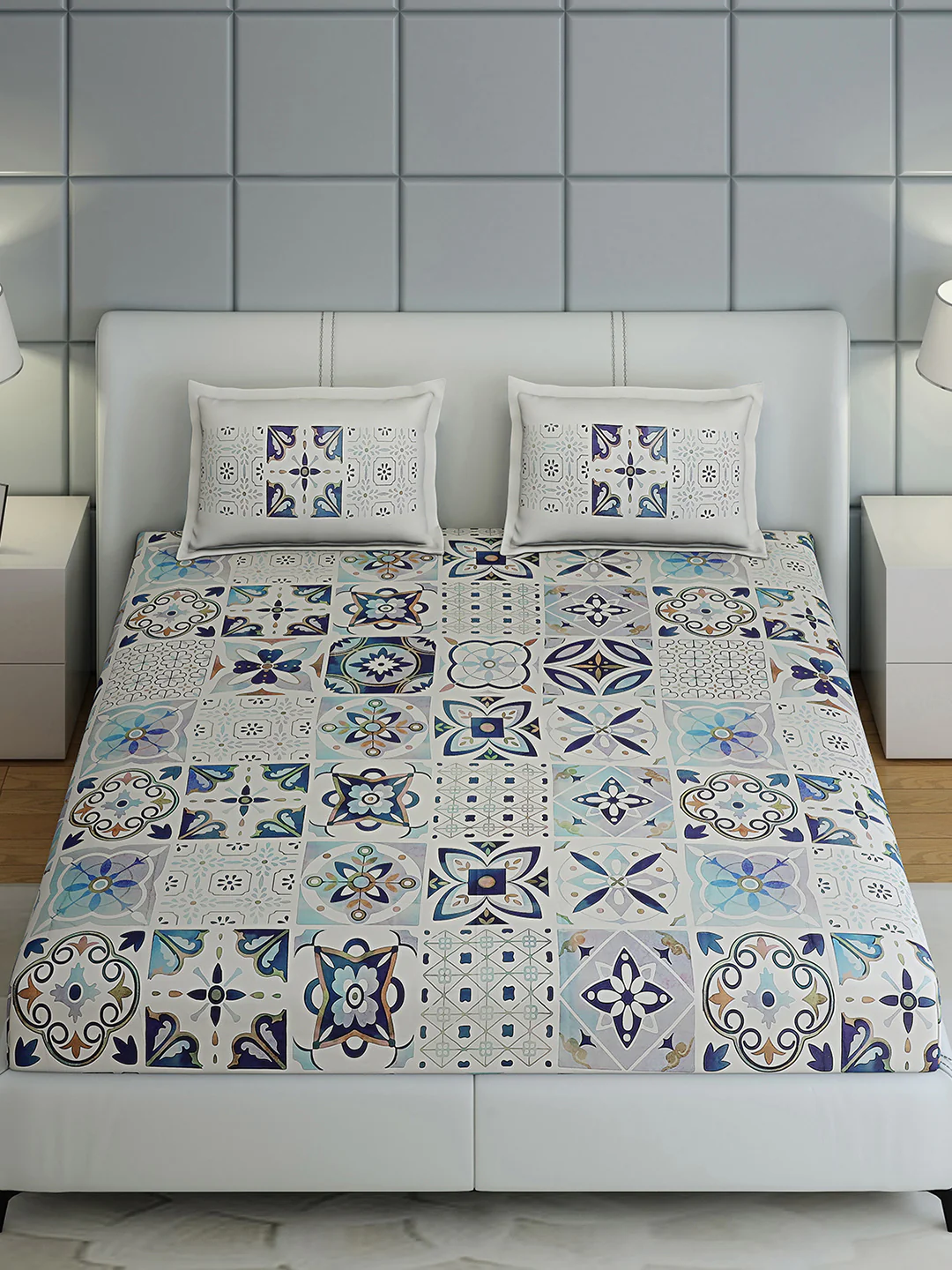 300 TC Cotton Double Bed 1 Bedsheet with 2 Pillow Covers (Morocan) - Image 3