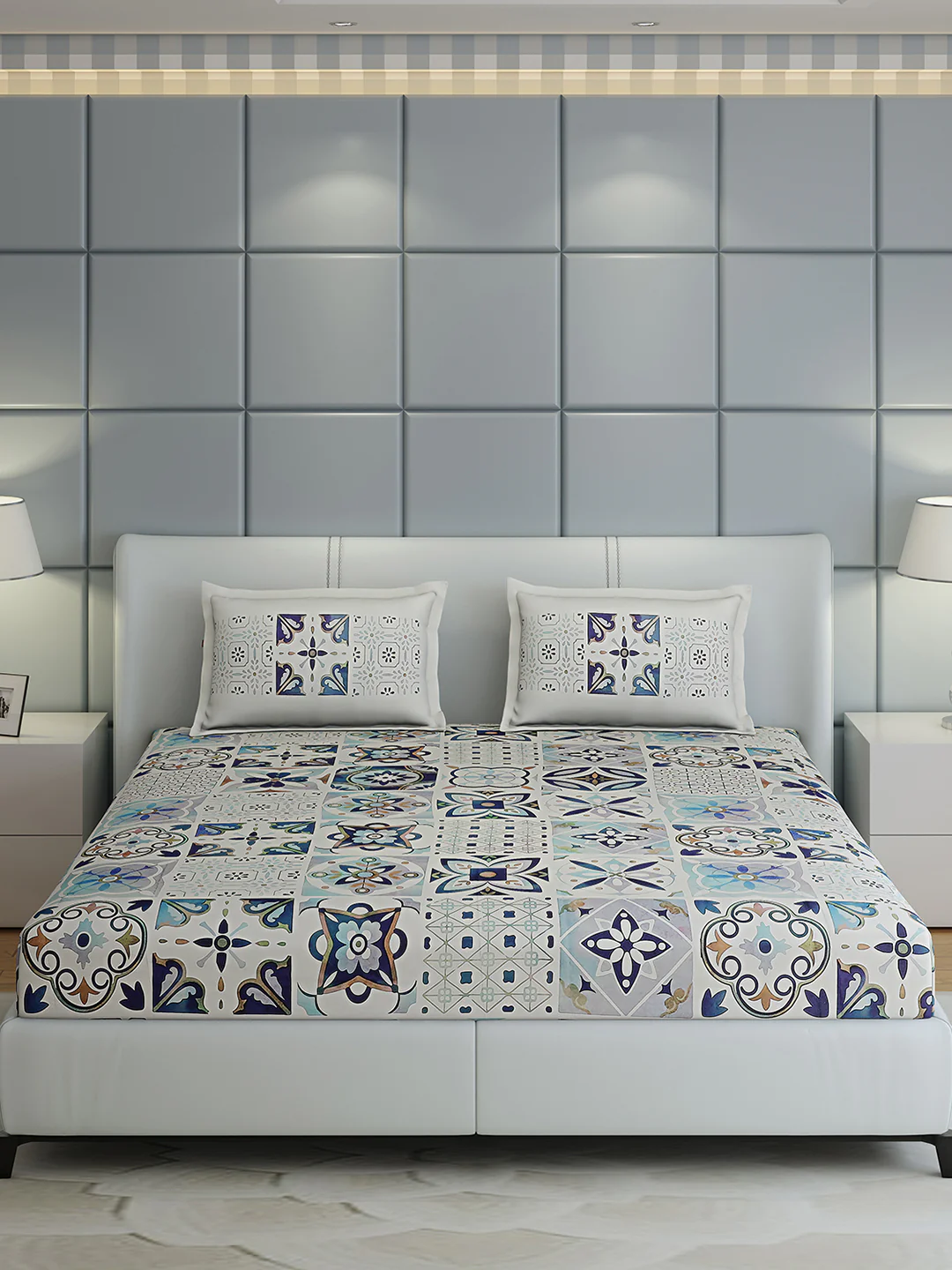 300 TC Cotton Double Bed 1 Bedsheet with 2 Pillow Covers (Morocan) - Image 4