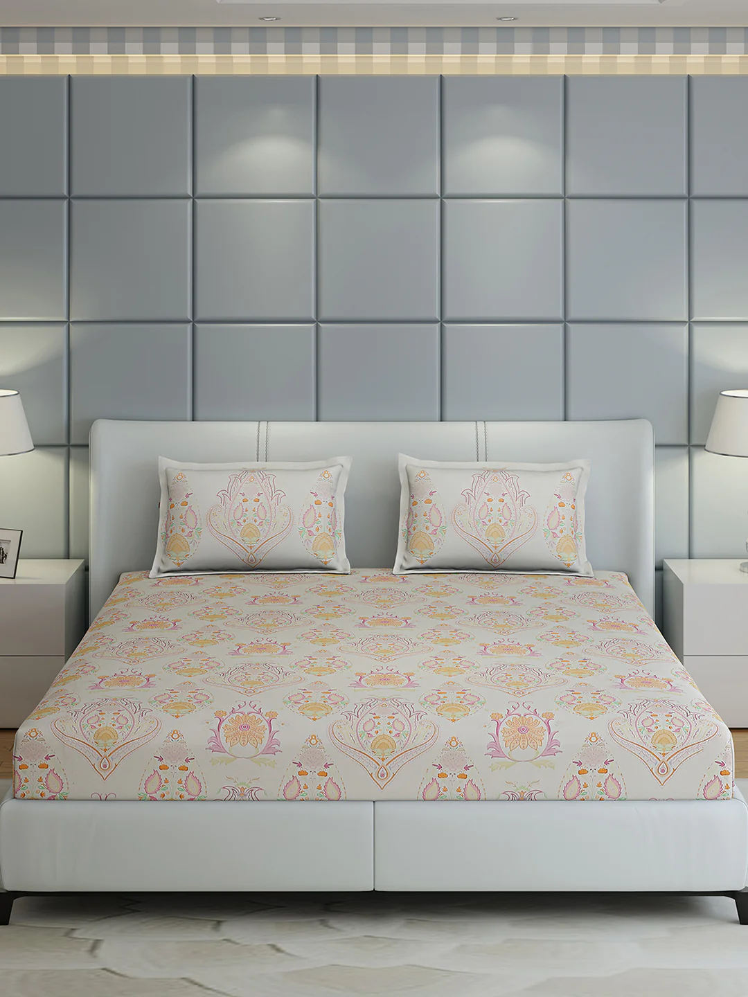300 TC Cotton Double Bed 1 Bedsheet with 2 Pillow Covers (Morocan) - Image 4