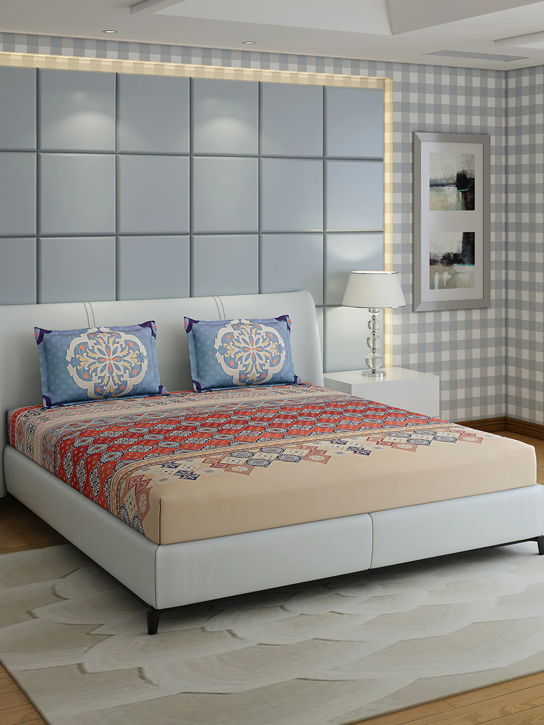 300 TC Cotton Double Bed 1 Bedsheet with 2 Pillow Covers (Morocan) - Image 2