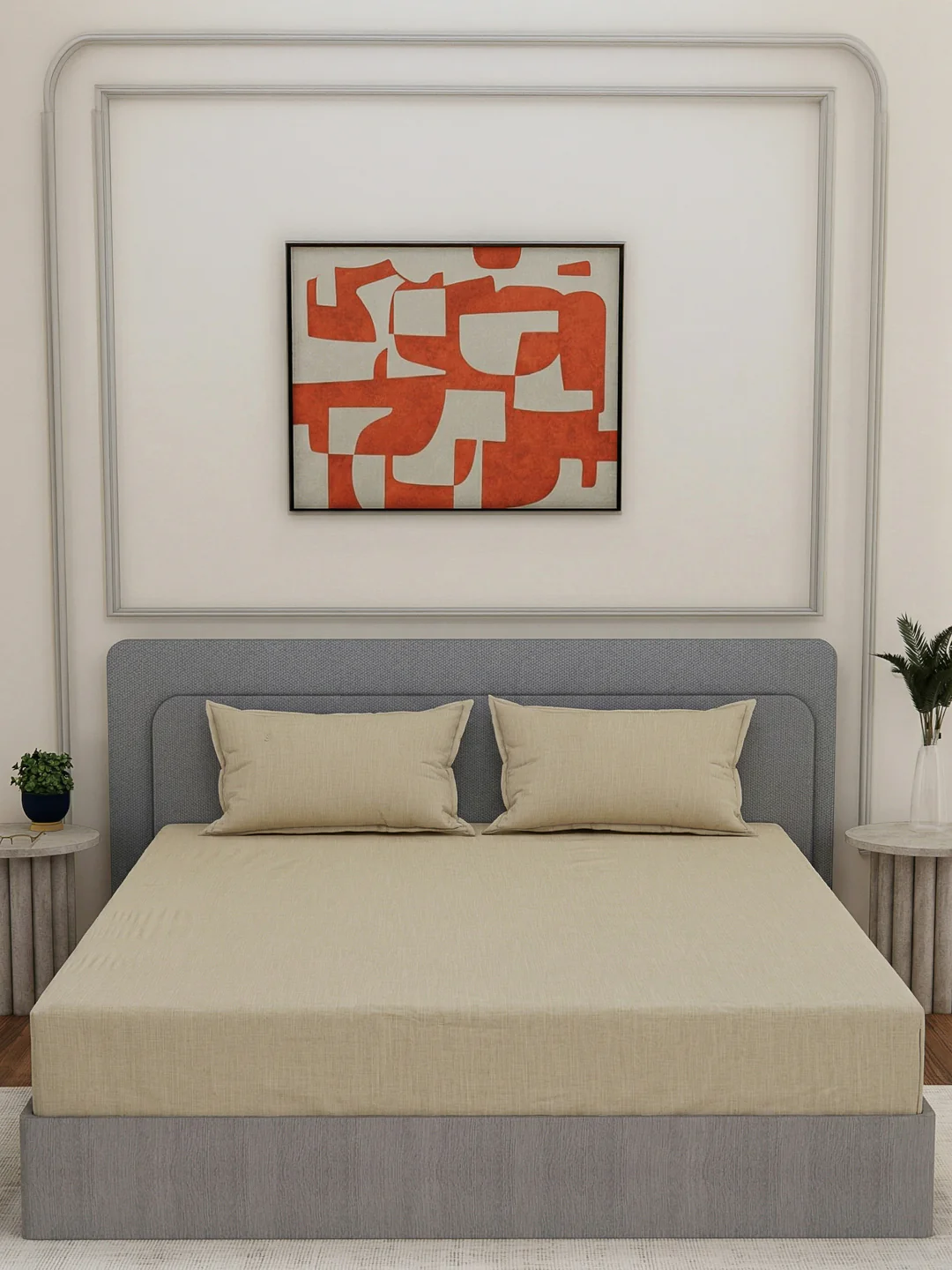 Luxury 300 TC Cotton Linen King Size Bedsheet with 2 Pillow Covers Eco Linen Collection - Image 3