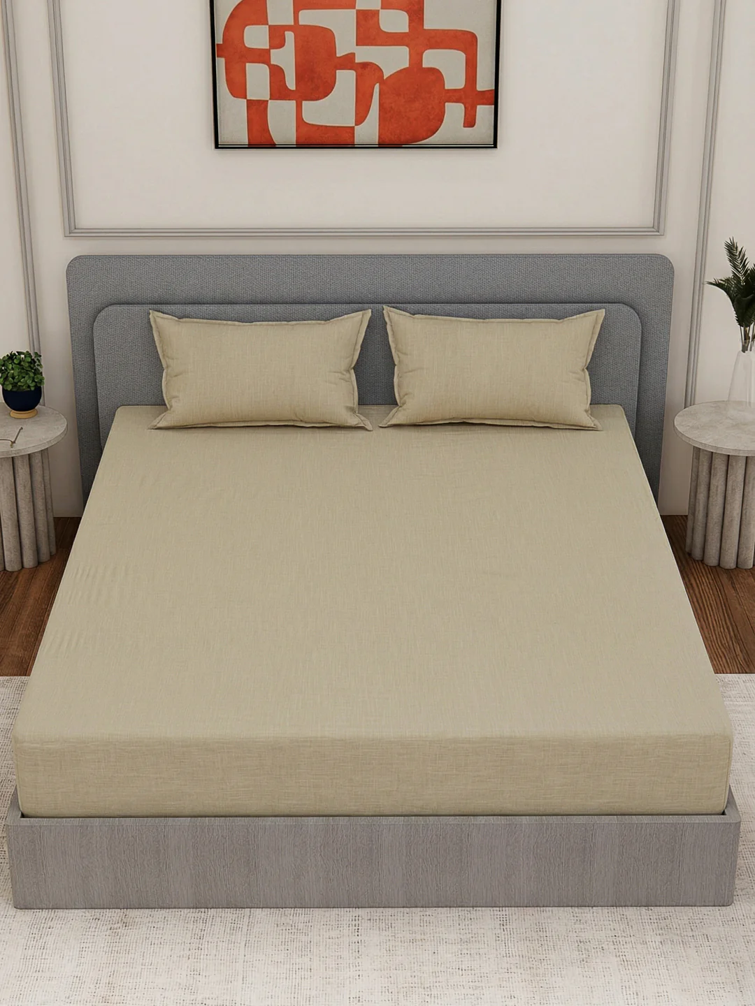 Luxury 300 TC Cotton Linen King Size Bedsheet with 2 Pillow Covers Eco Linen Collection - Image 4