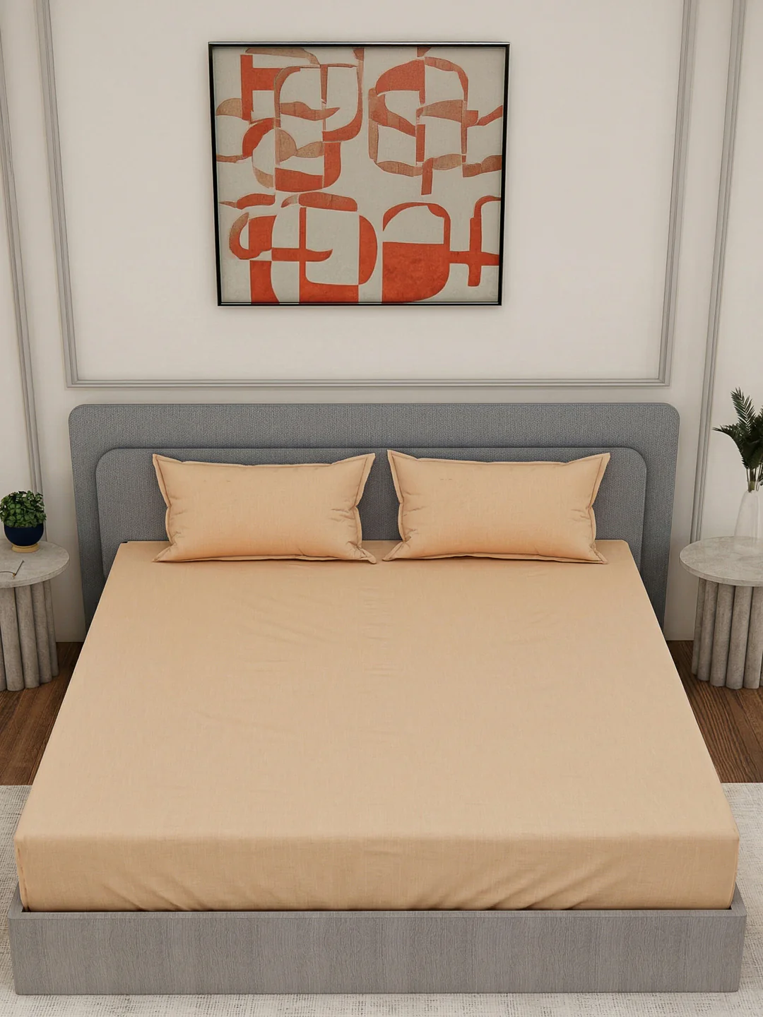 Luxury 300 TC Cotton Linen King Size Bedsheet with 2 Pillow Covers Eco Linen Collection - Image 4