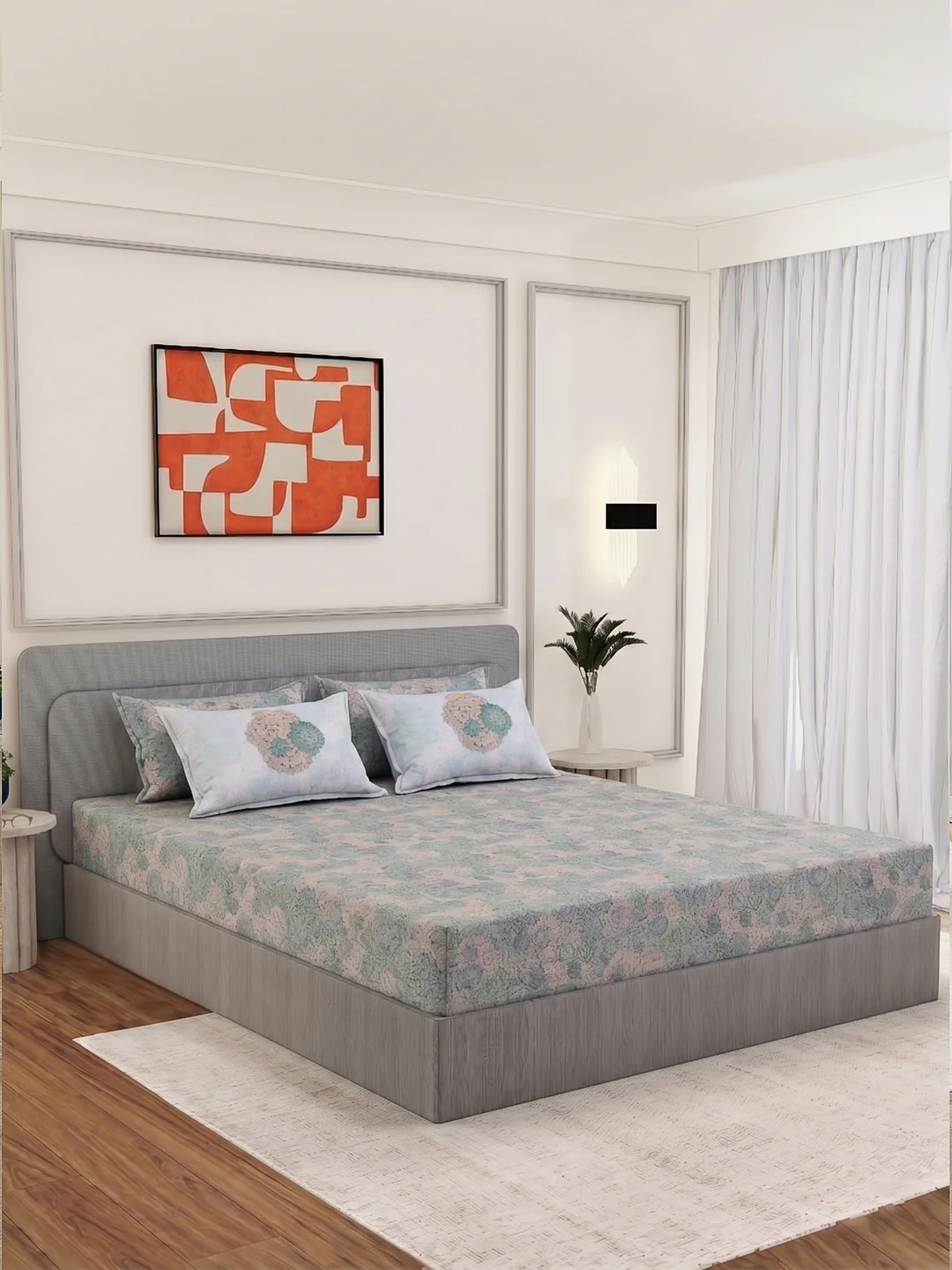 Luxury 300 TC Pure Cotton King Size Bedsheet with 4 Pillow Covers Brush & Bloom Collection - Image 2