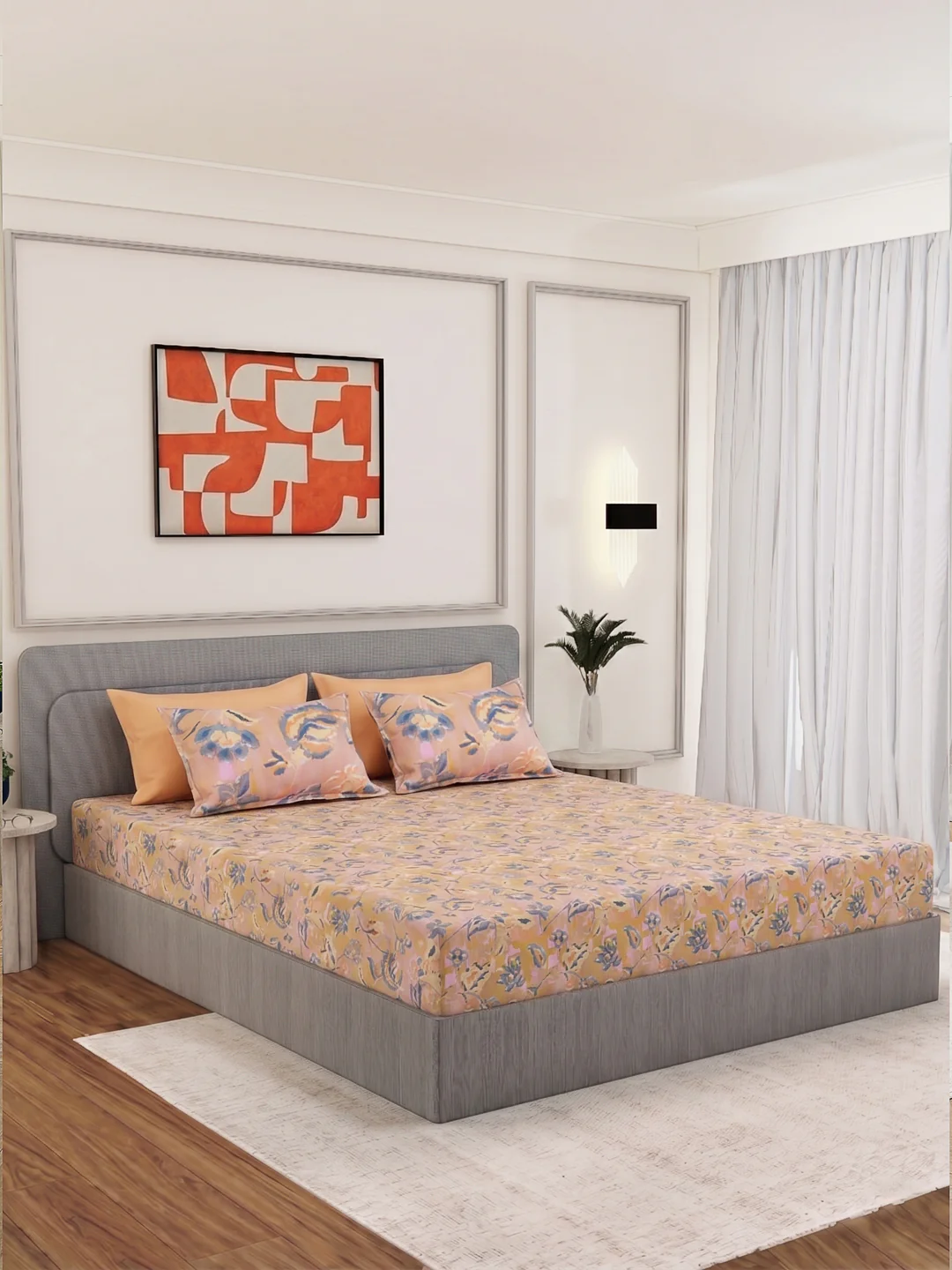 Luxury 300 TC Pure Cotton King Size Bedsheet with 4 Pillow Covers Brush & Bloom Collection - Image 2