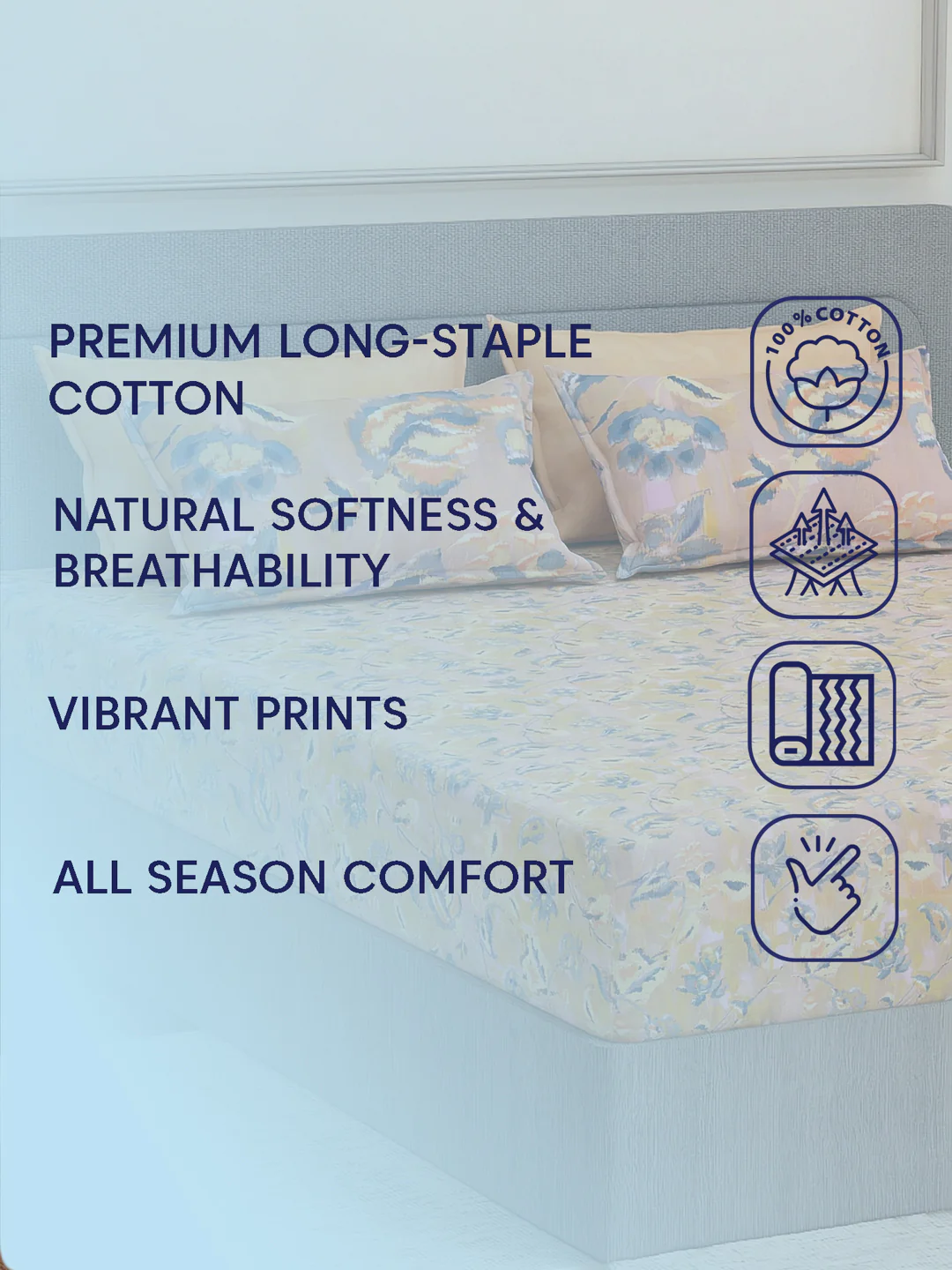 Luxury 300 TC Pure Cotton King Size Bedsheet with 4 Pillow Covers Brush & Bloom Collection - Image 9
