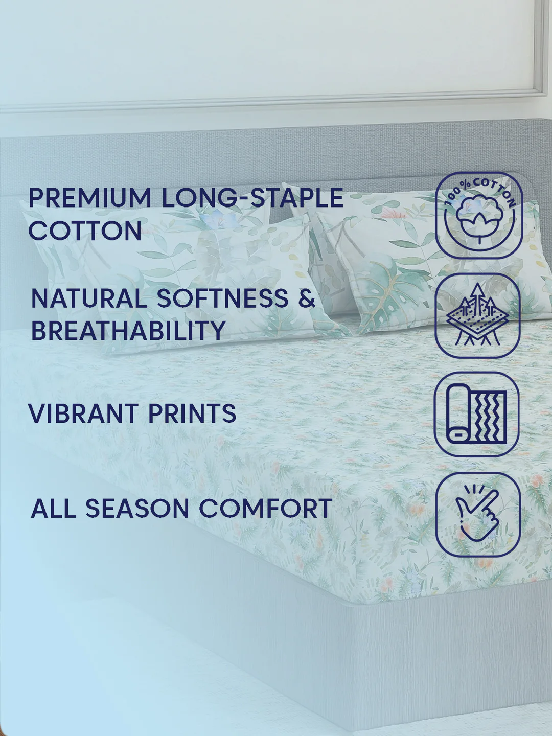 Luxury 300 TC Pure Cotton King Size Bedsheet with 4 Pillow Covers Brush & Bloom Collection - Image 9