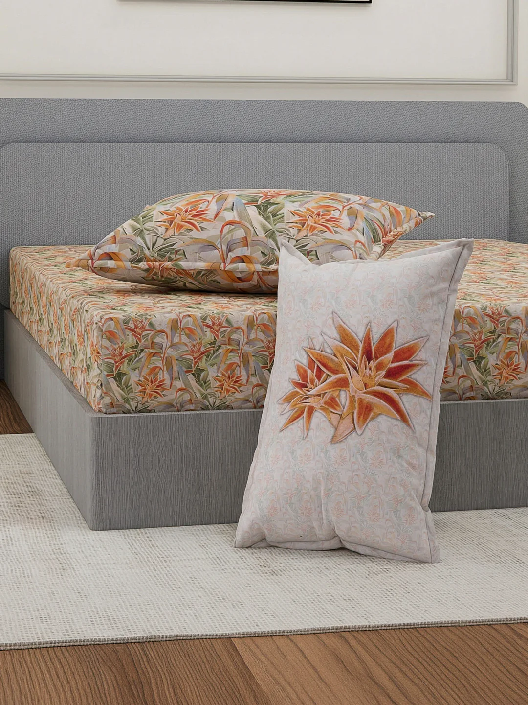 Luxury 300 TC Pure Cotton King Size Bedsheet with 4 Pillow Covers Brush & Bloom Collection - Image 5