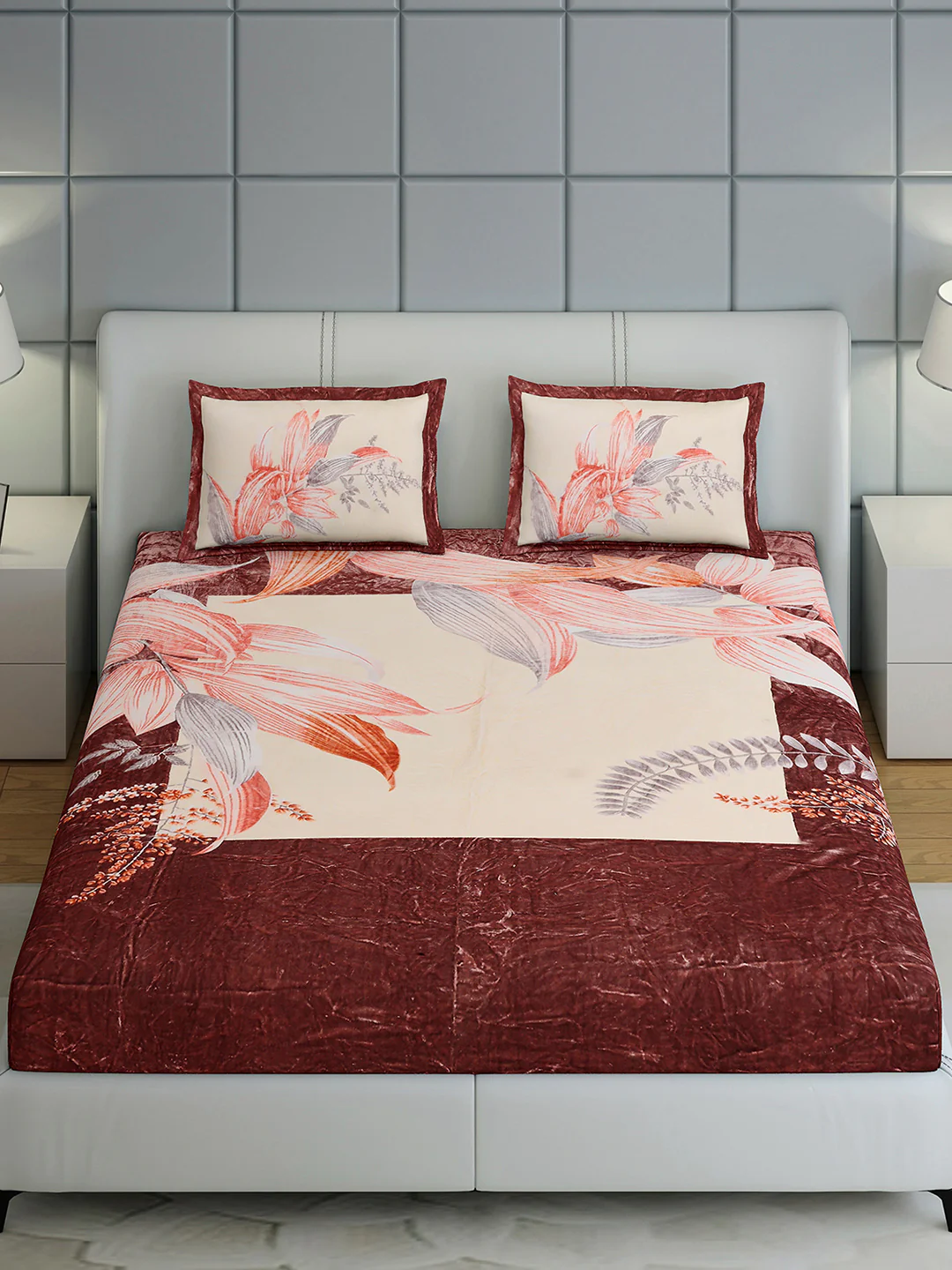 331 GSM Polyester Double Bed 1 Bedsheet with 2 Pillow Cover (Miranda) - Image 3