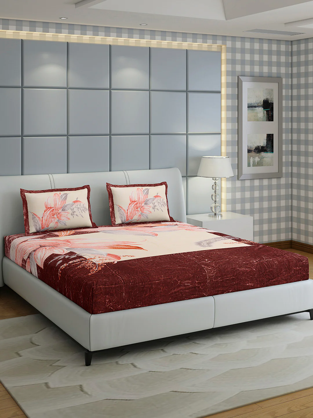 331 GSM Polyester Double Bed 1 Bedsheet with 2 Pillow Cover (Miranda) - Image 4