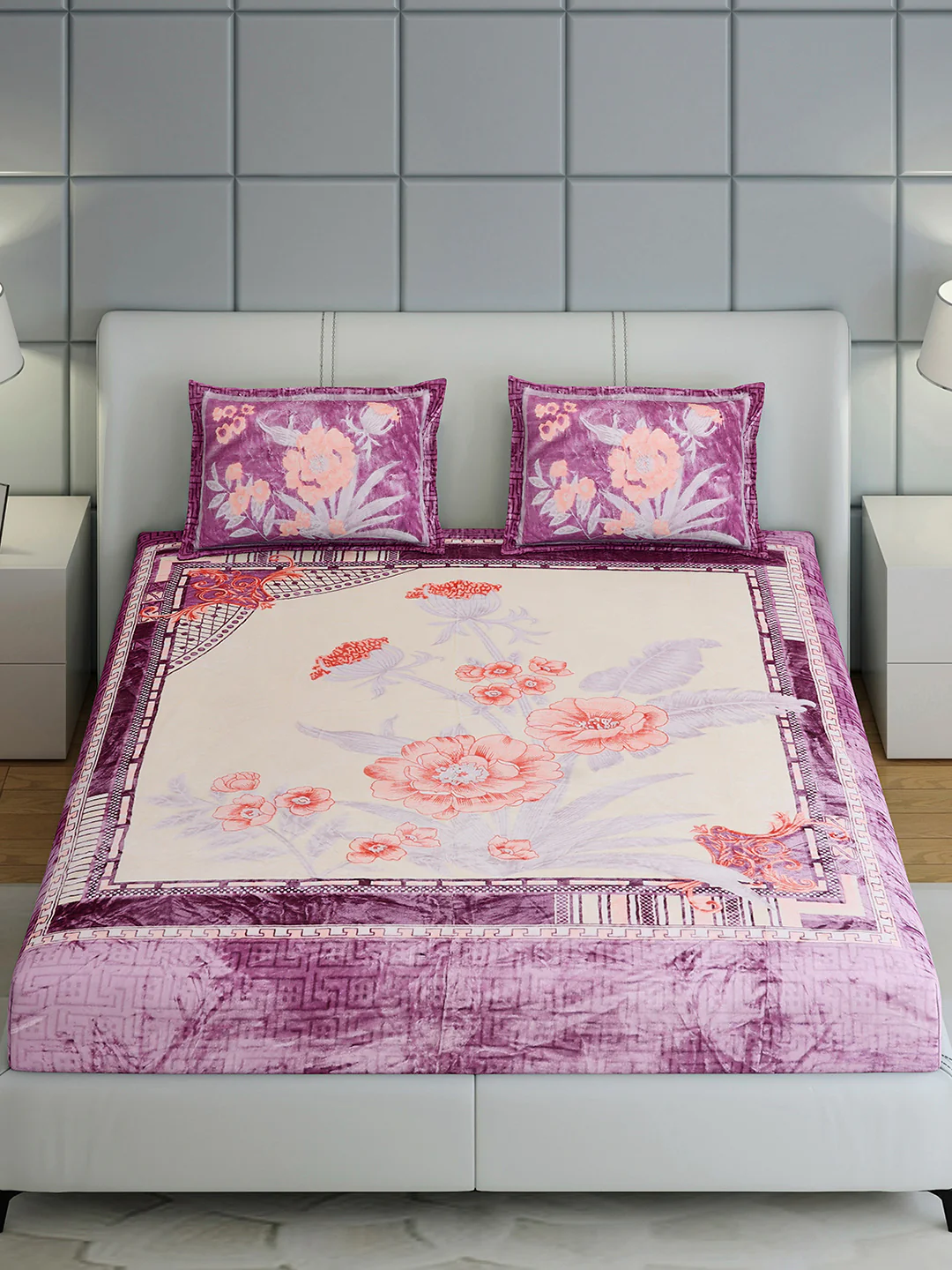 331 GSM Polyester Double Bed 1 Bedsheet with 2 Pillow Cover (Miranda) - Image 3
