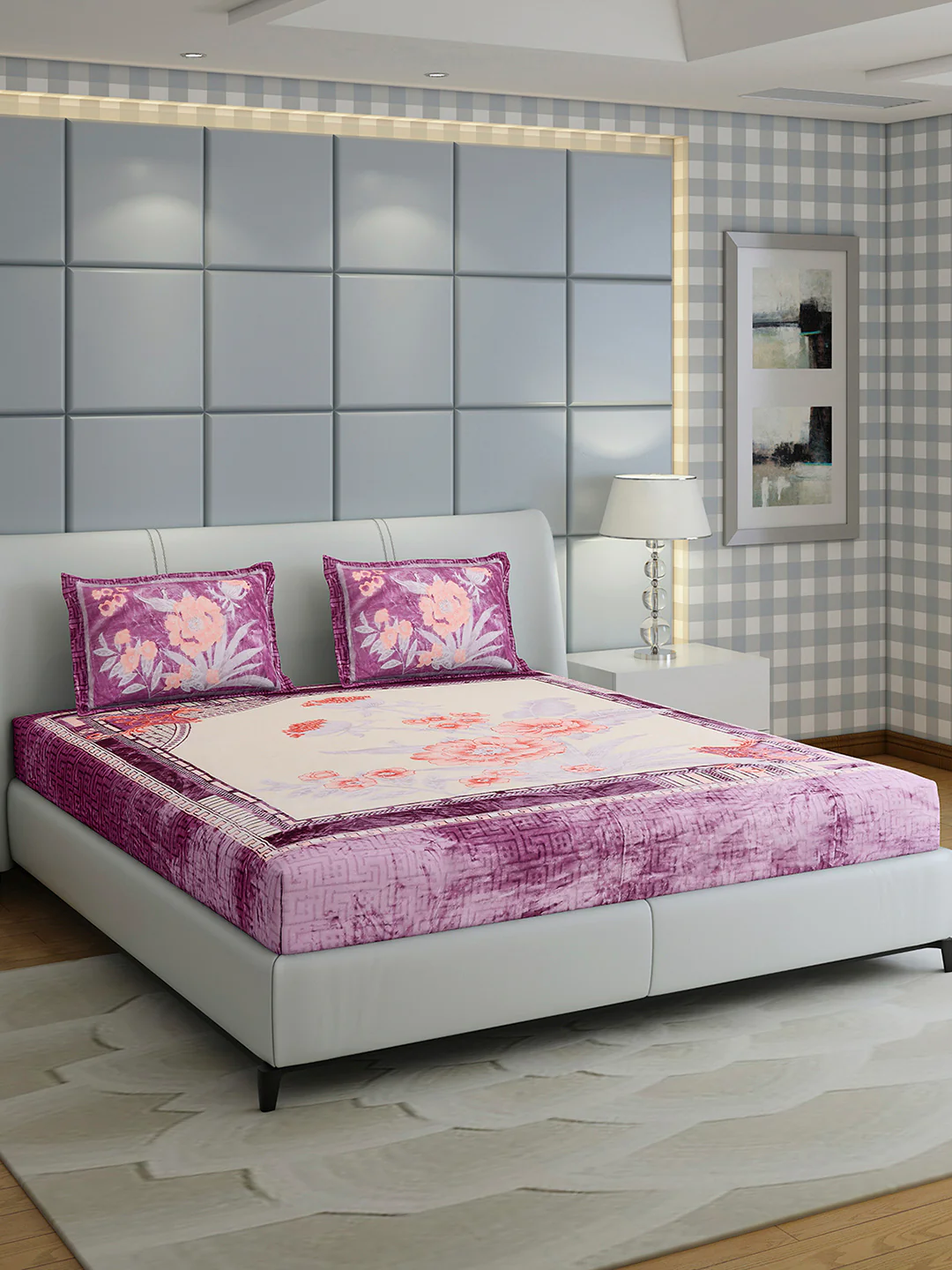 331 GSM Polyester Double Bed 1 Bedsheet with 2 Pillow Cover (Miranda) - Image 4