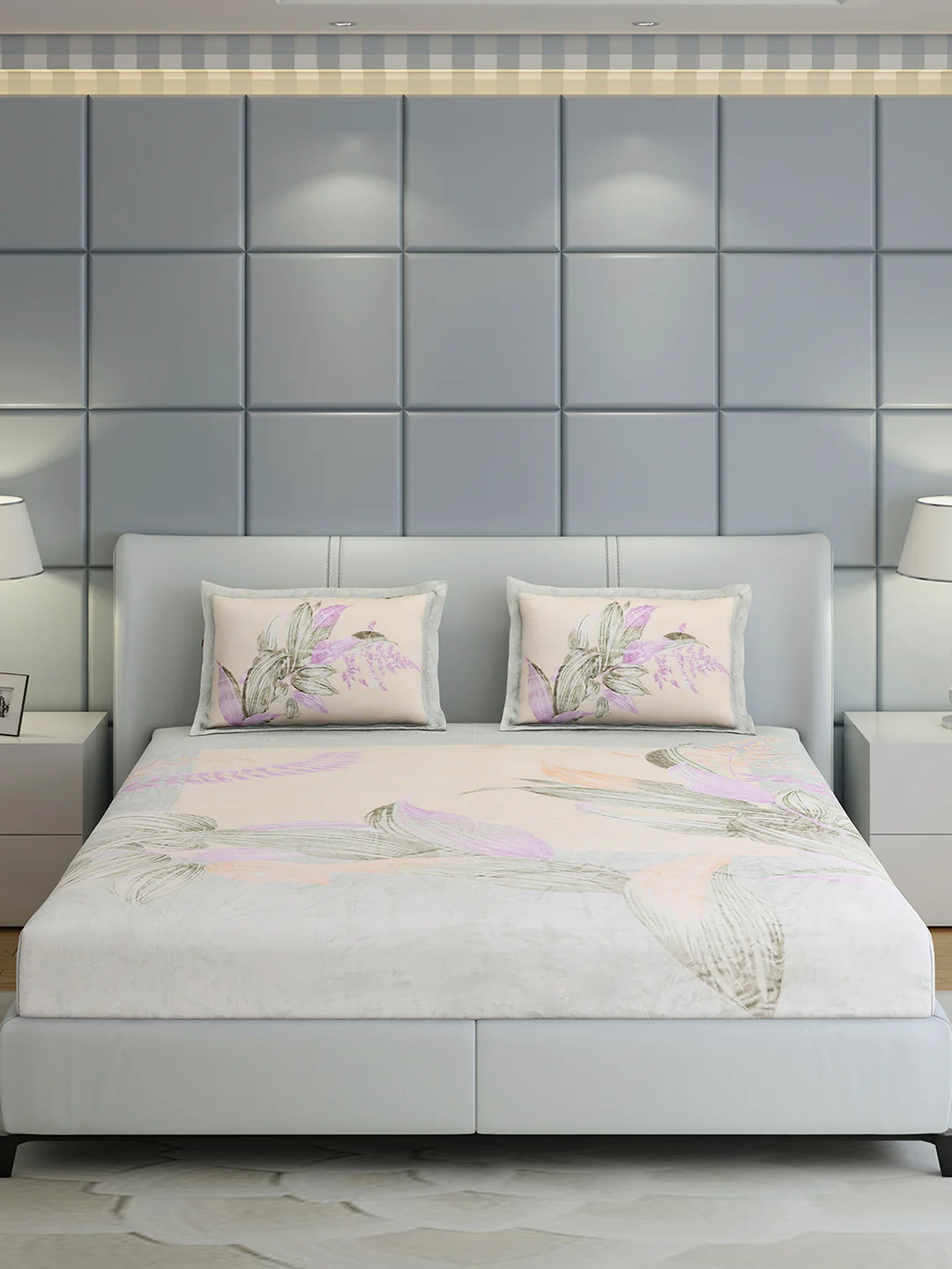 331 GSM Polyester Double Bed 1 Bedsheet with 2 Pillow Cover (Miranda) - Image 2