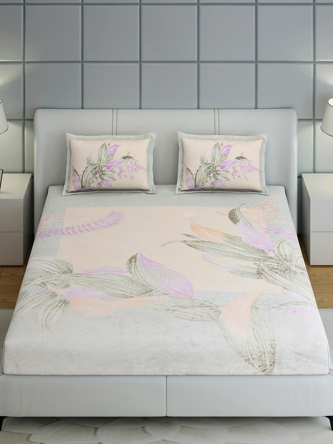 331 GSM Polyester Double Bed 1 Bedsheet with 2 Pillow Cover (Miranda) - Image 3