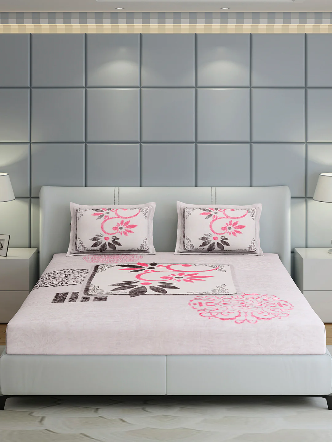331 GSM Polyester Double Bed 1 Bedsheet with 2 Pillow Cover (Miranda) - Image 2