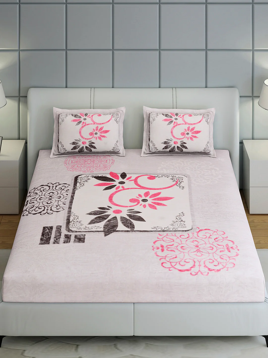 331 GSM Polyester Double Bed 1 Bedsheet with 2 Pillow Cover (Miranda) - Image 3