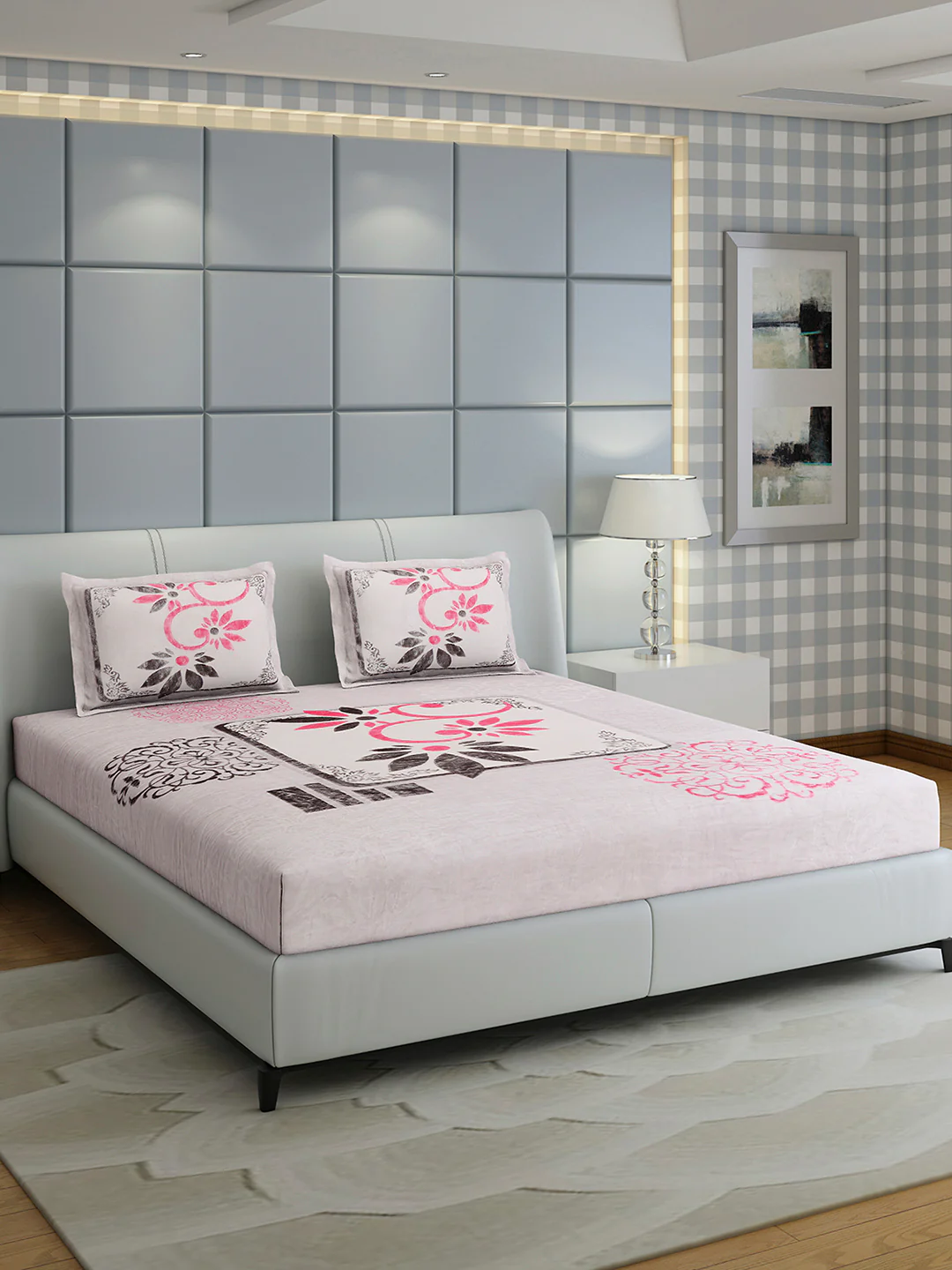331 GSM Polyester Double Bed 1 Bedsheet with 2 Pillow Cover (Miranda) - Image 4