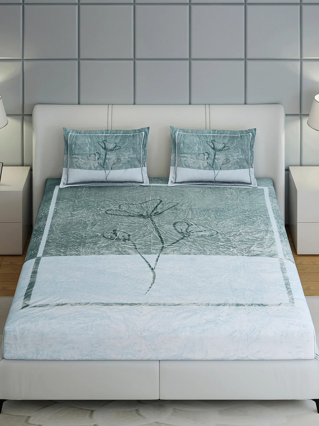 331 GSM Polyester Double Bed 1 Bedsheet with 2 Pillow Cover (Miranda) - Image 3