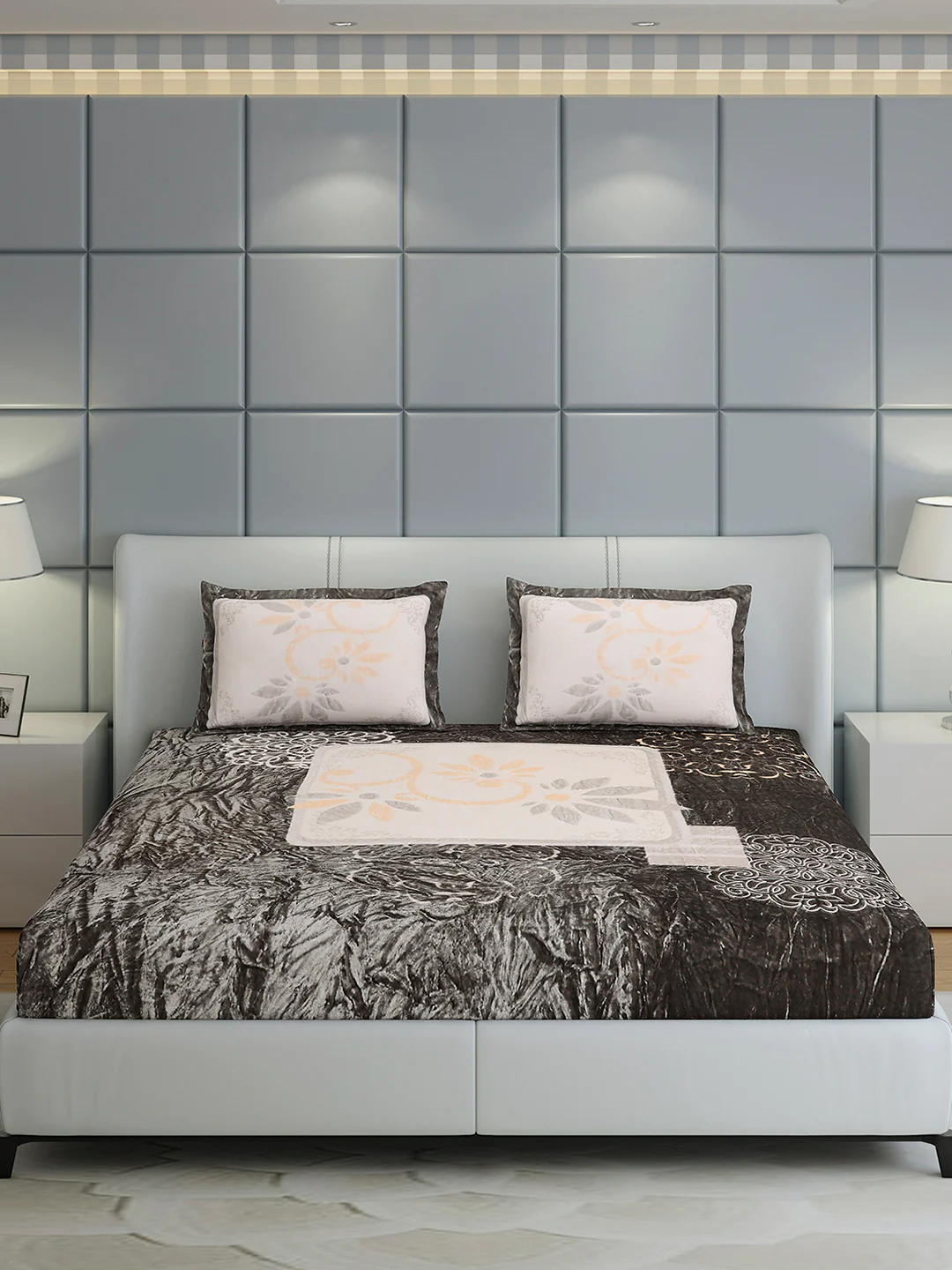 331 GSM Polyester Double Bed 1 Bedsheet with 2 Pillow Cover (Miranda) - Image 2